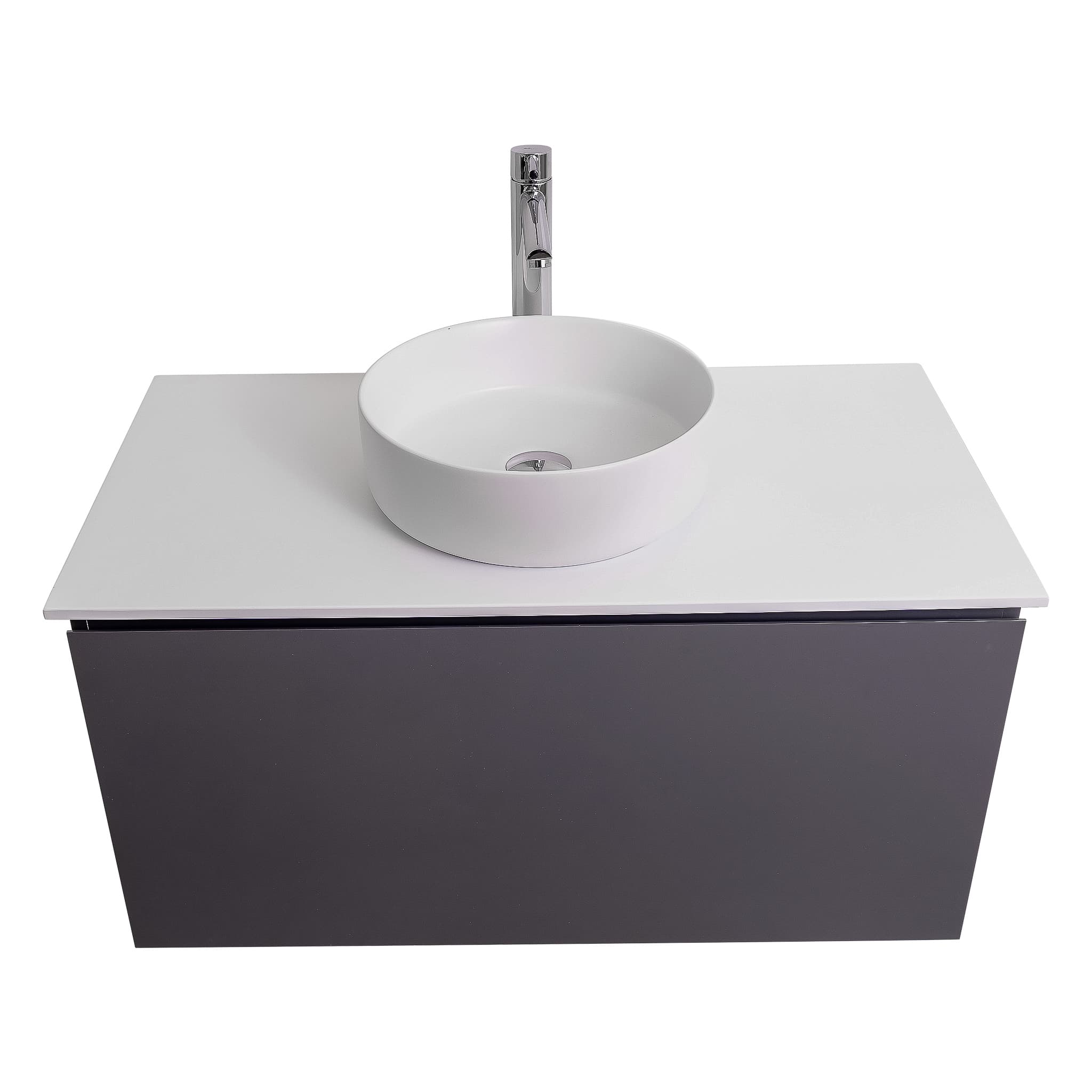 Venice 39.5 Anthracite High Gloss Cabinet, Ares White Top And Ares White Ceramic Basin, Wall Mounted Modern Vanity Set
