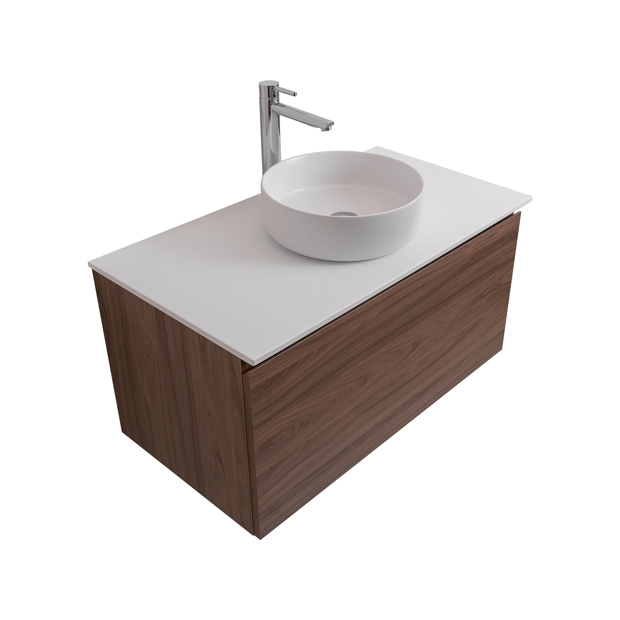 Venice 39.5 Walnut Wood Texture Cabinet, Ares White Top And Ares White Ceramic Basin, Wall Mounted Modern Vanity Set