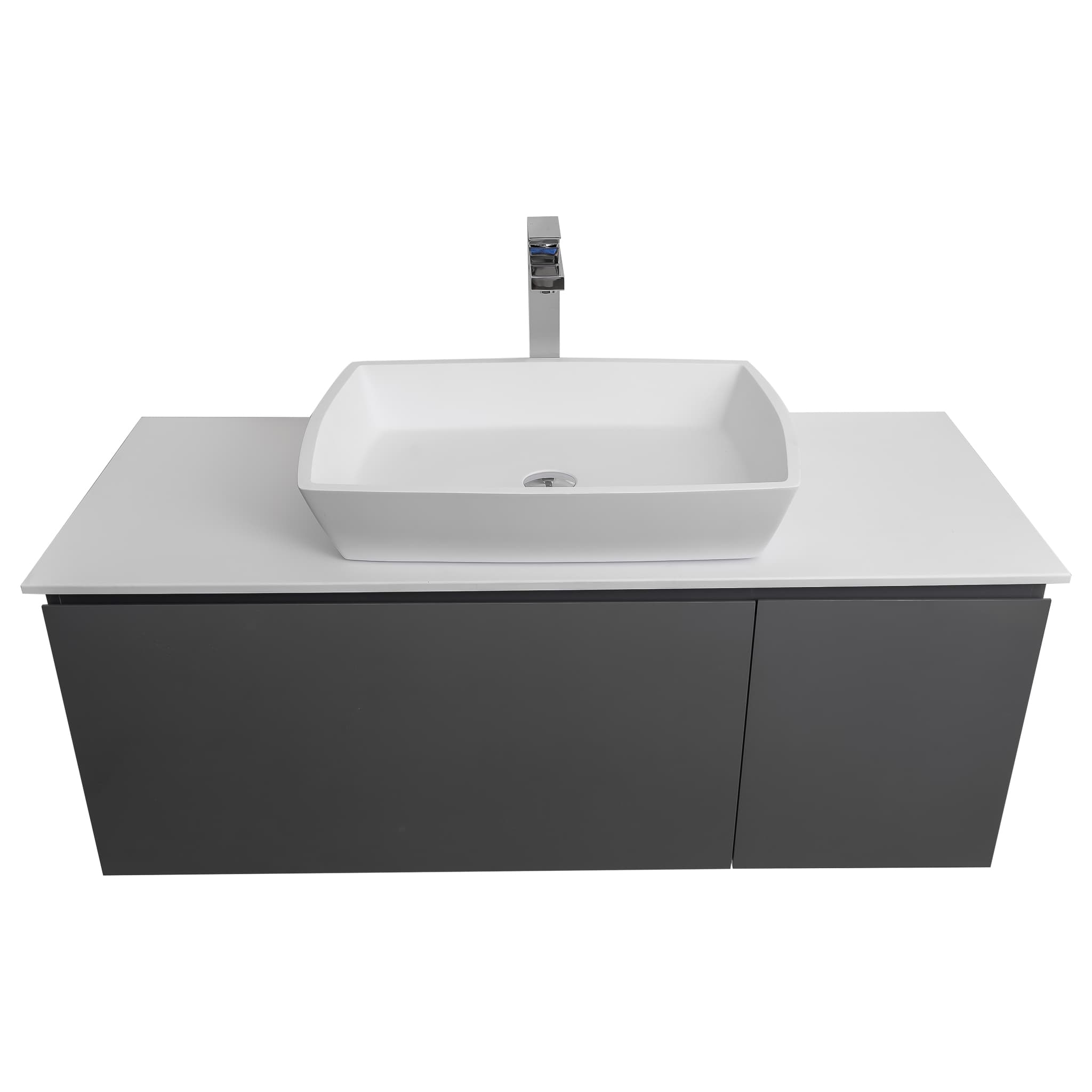 Venice 47.5 Anthracite High Gloss Cabinet, Solid Surface Flat White Counter And Square Solid Surface White Basin 1316, Wall Mounted Modern Vanity Set