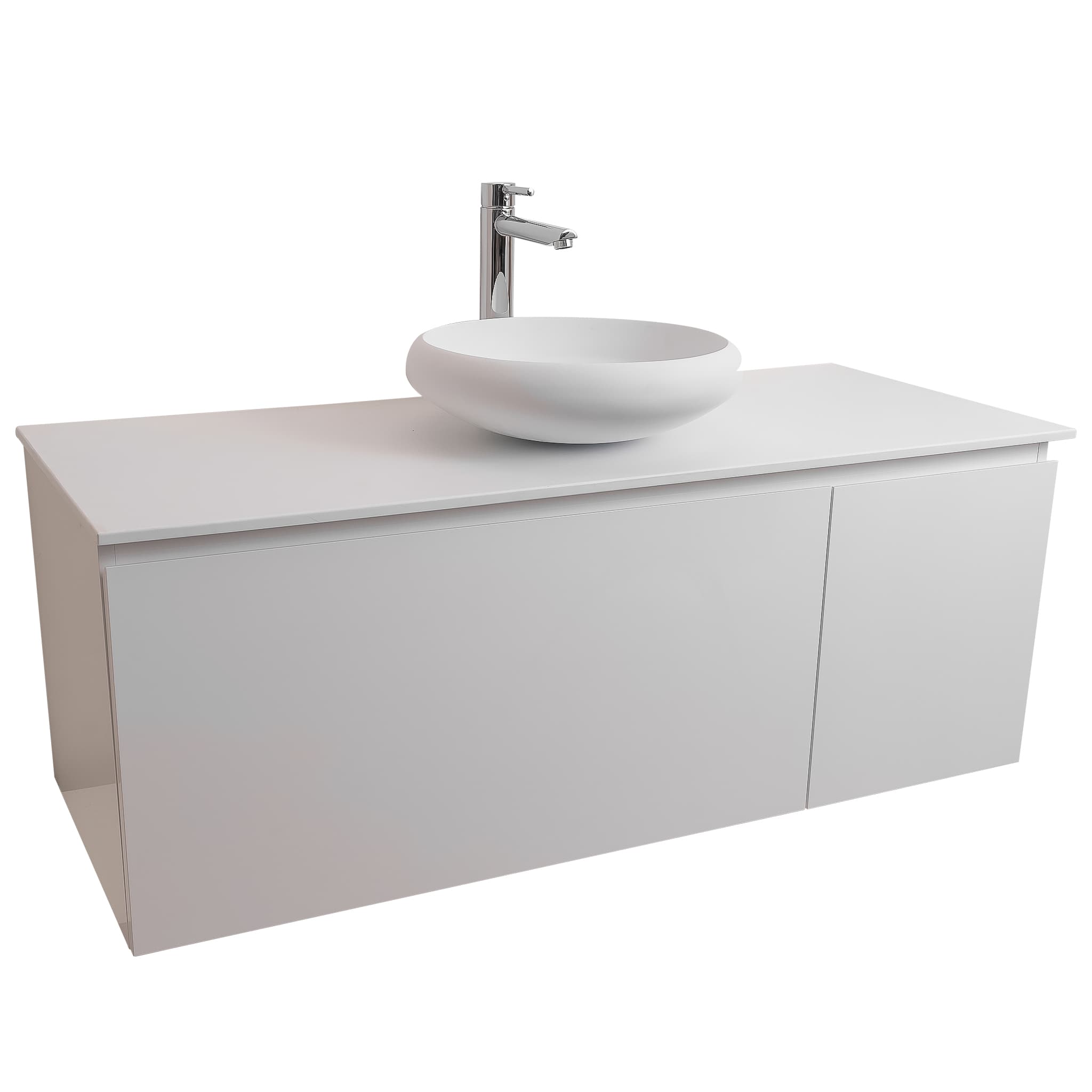 Venice 47.5 White High Gloss Cabinet, Solid Surface Flat White Counter And Round Solid Surface White Basin 1153, Wall Mounted Modern Vanity Set