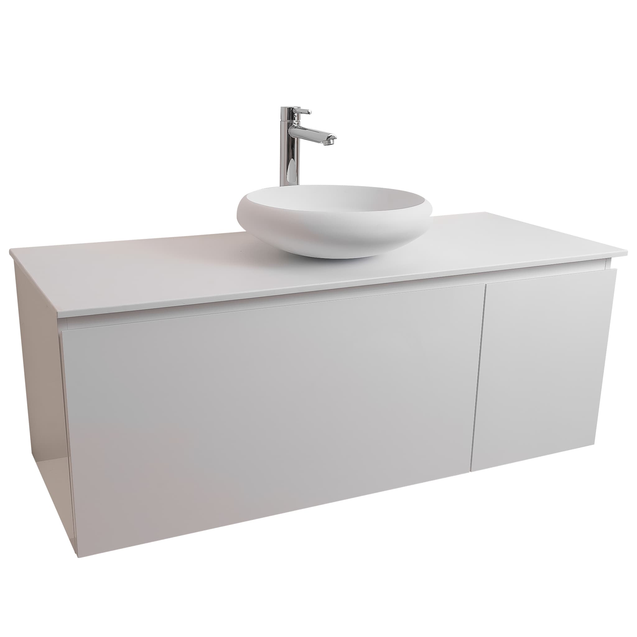 Venice 47.5 White High Gloss Cabinet, Solid Surface Flat White Counter And Round Solid Surface White Basin 1153, Wall Mounted Modern Vanity Set Bath Trends USA