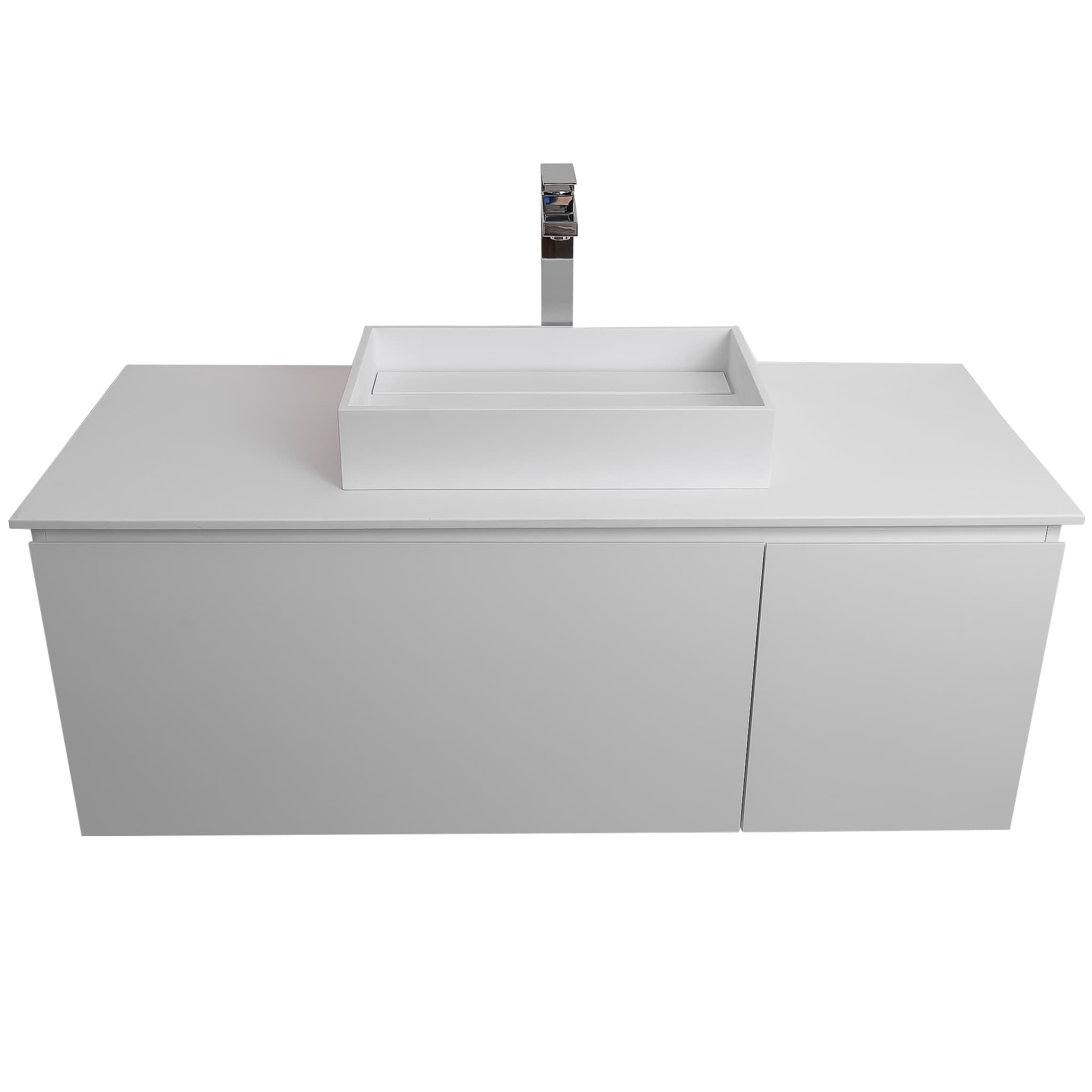 Venice 47.5 White High Gloss Cabinet, Solid Surface Flat White Counter And Infinity Square Solid Surface White Basin 1329, Wall Mounted Modern Vanity Set