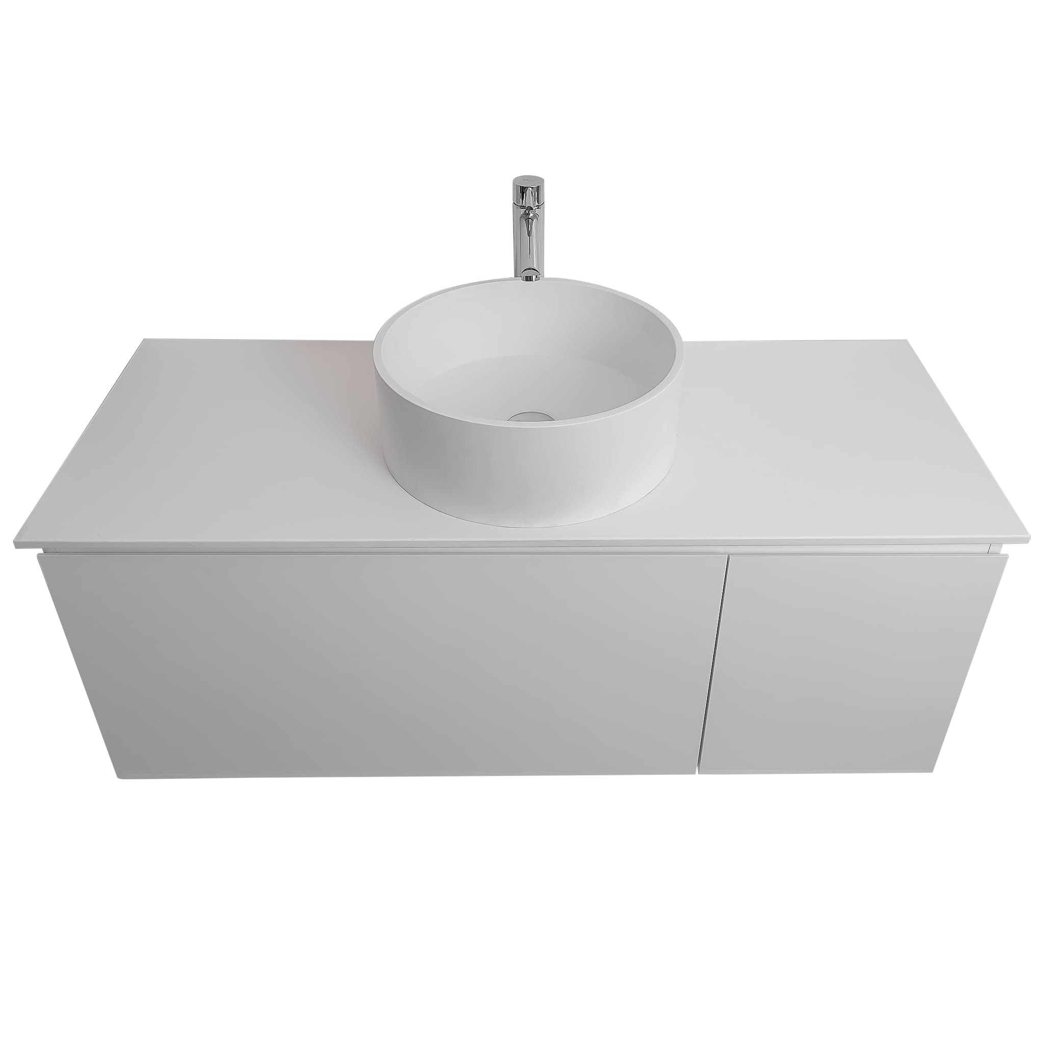 Venice 47.5 White High Gloss Cabinet, Solid Surface Flat White Counter And Round Solid Surface White Basin 1386, Wall Mounted Modern Vanity Set
