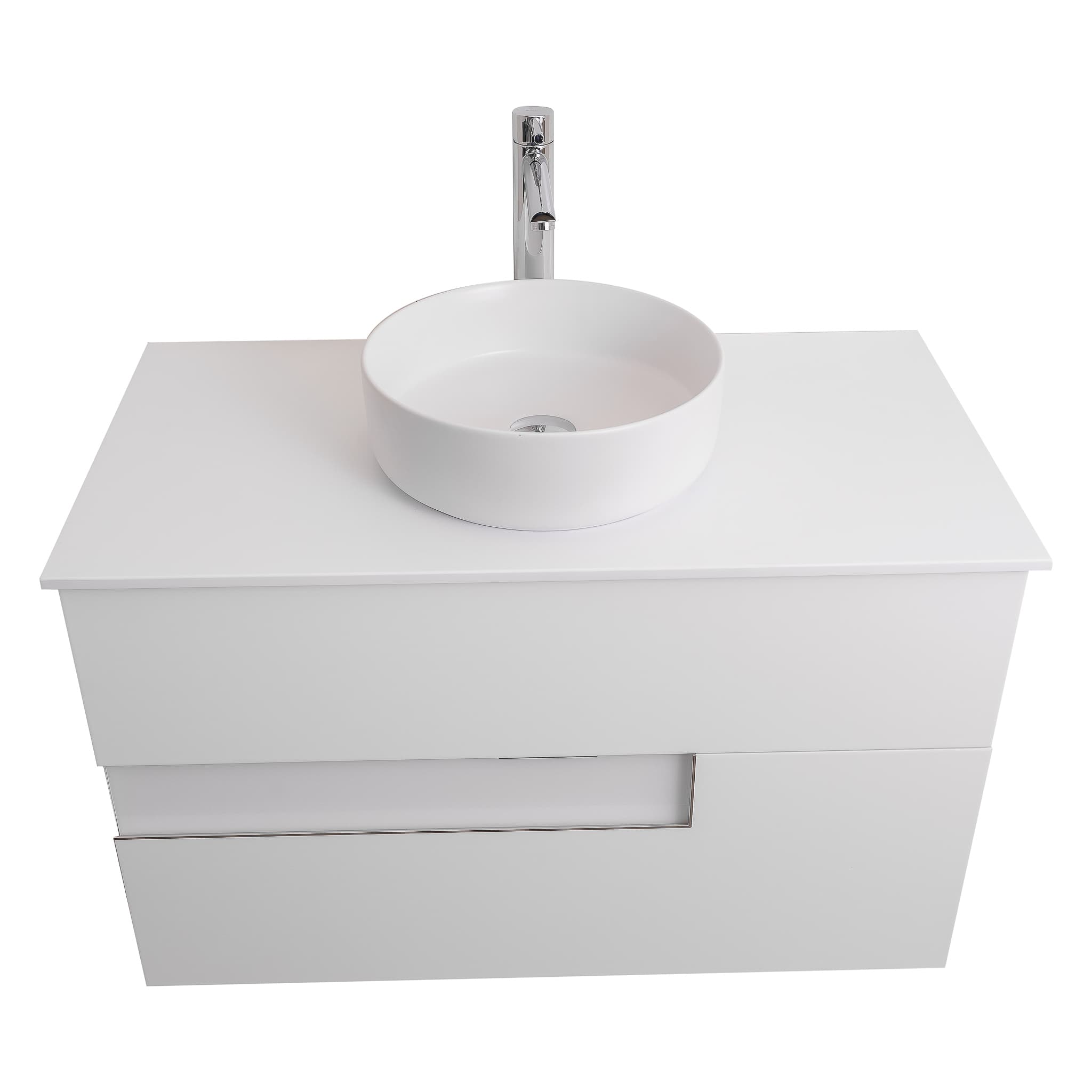 Vision 39.5 White High Gloss Cabinet, Ares White Top And Ares White Ceramic Basin, Wall Mounted Modern Vanity Set