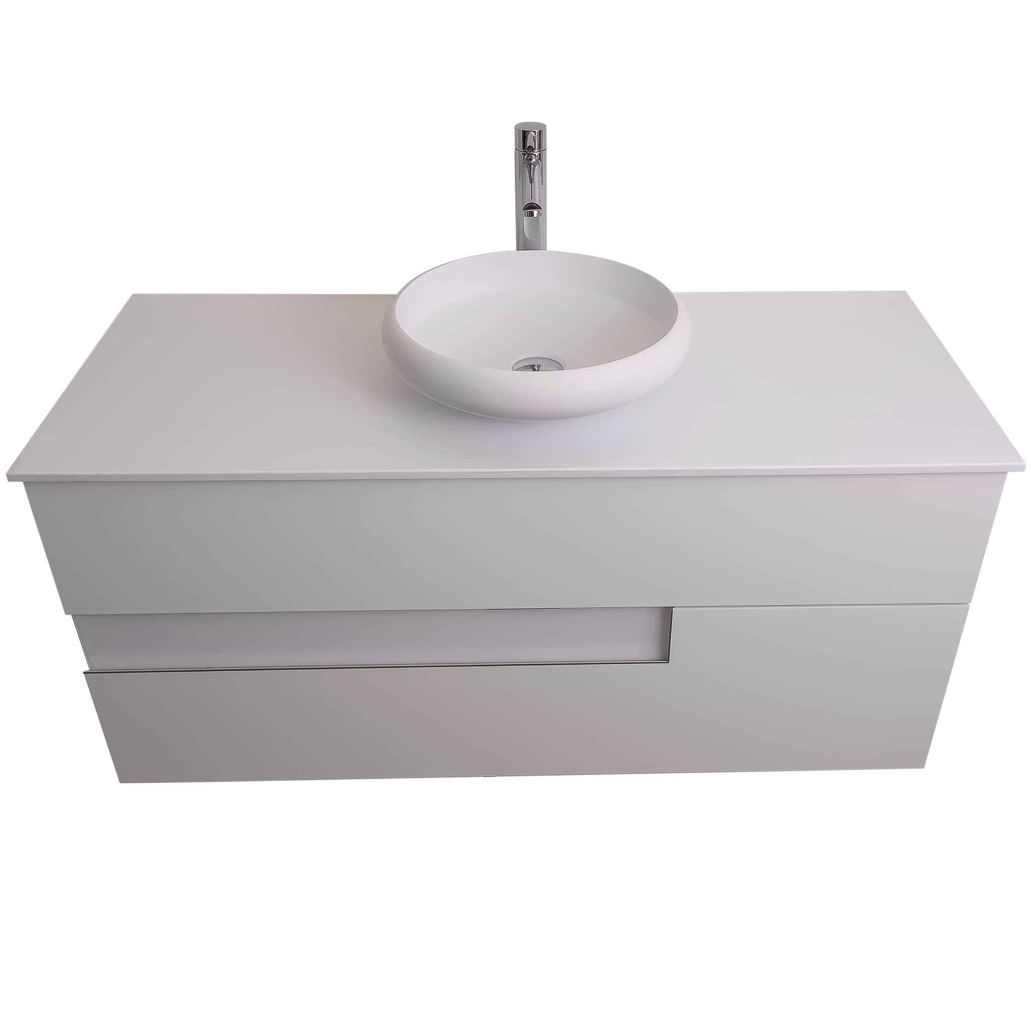 Vision 47.5 White High Gloss Cabinet, Solid Surface Flat White Counter And Round Solid Surface White Basin 1153, Wall Mounted Modern Vanity Set Bath Trends USA