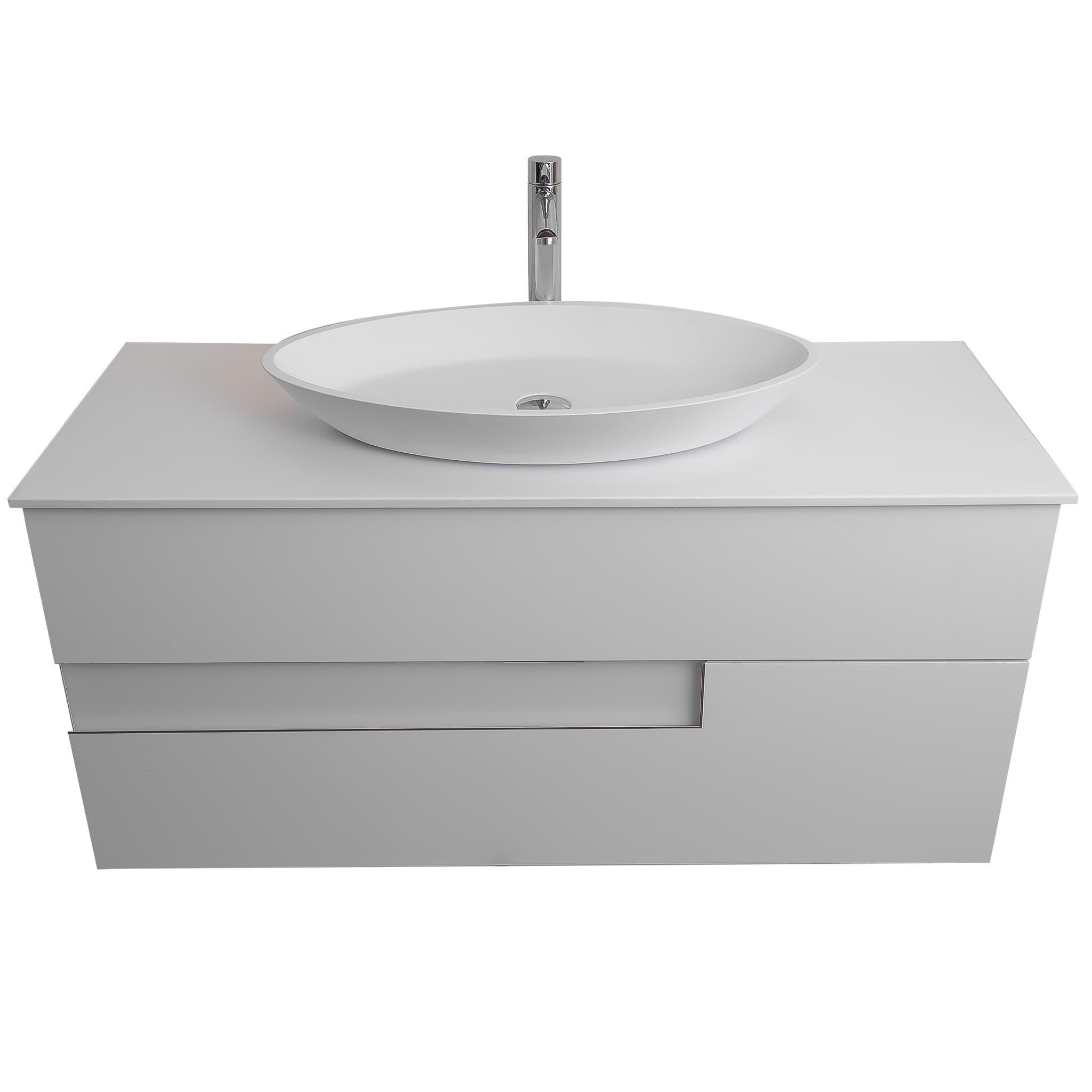 Vision 47.5 White High Gloss Cabinet, Solid Surface Flat White Counter And Oval Solid Surface White Basin 1305, Wall Mounted Modern Vanity Set Bath Trends USA