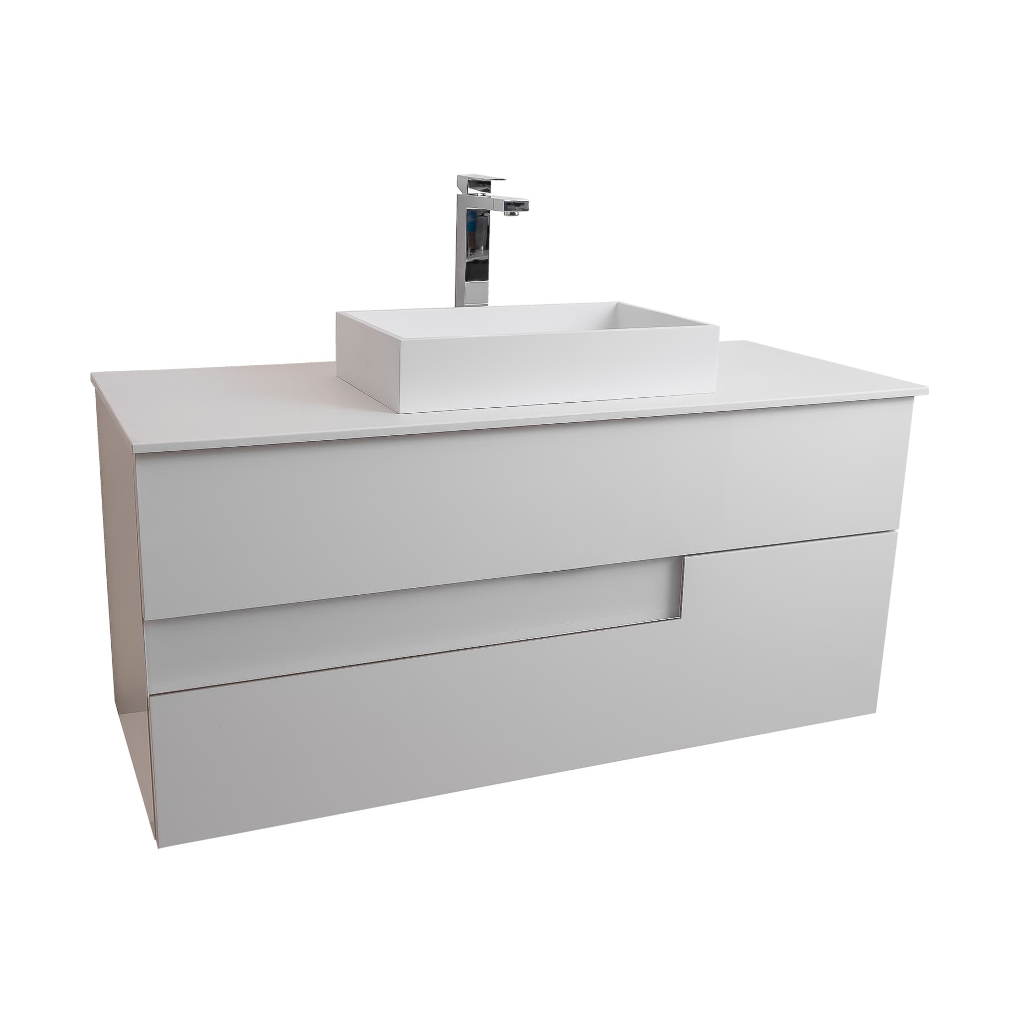 Vision 47.5 White High Gloss Cabinet, Solid Surface Flat White Counter And Infinity Square Solid Surface White Basin 1329, Wall Mounted Modern Vanity Set Bath Trends USA