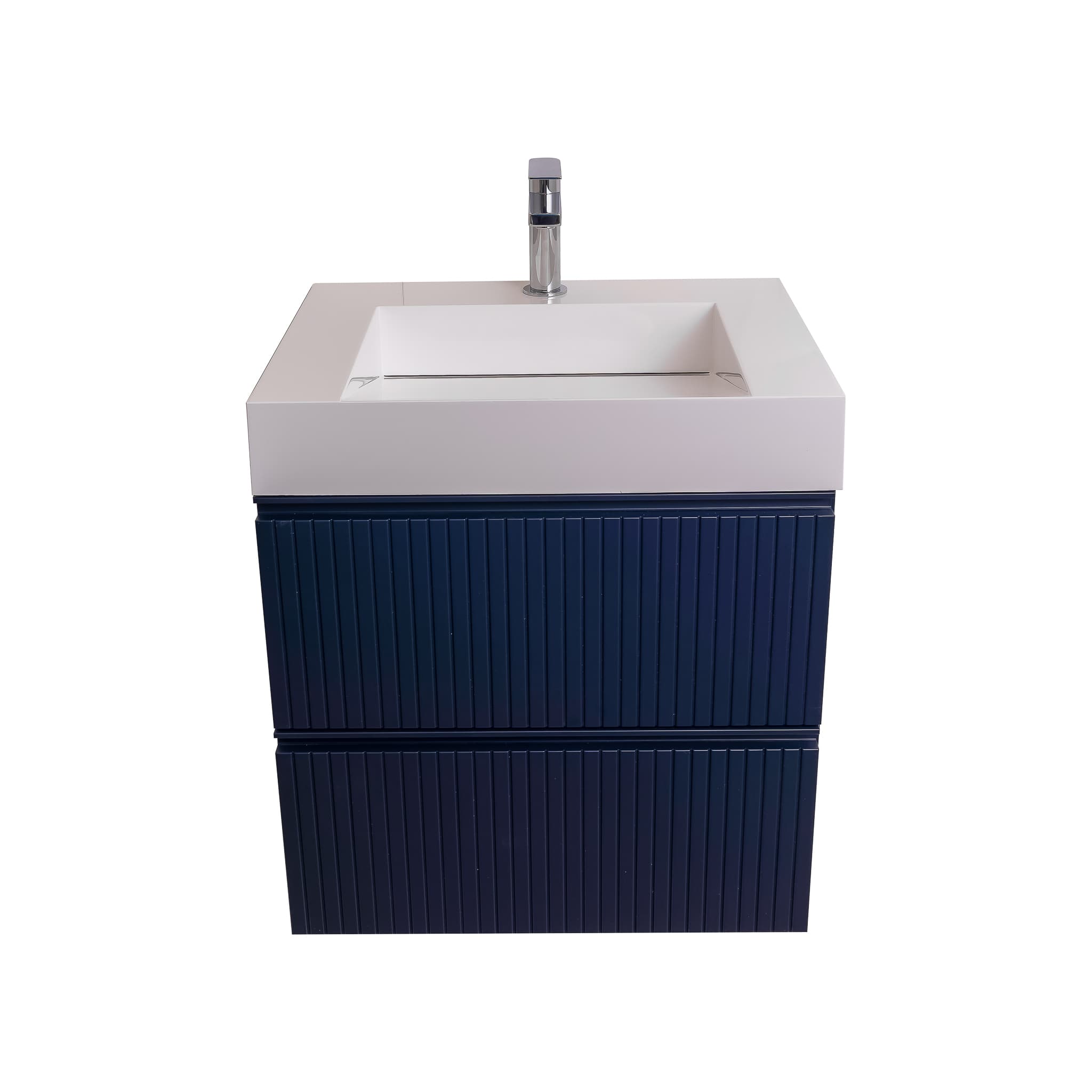 Ares 23.5 Matte Navy Blue Cabinet, Infinity Cultured Marble Sink, Wall Mounted Modern Vanity Set