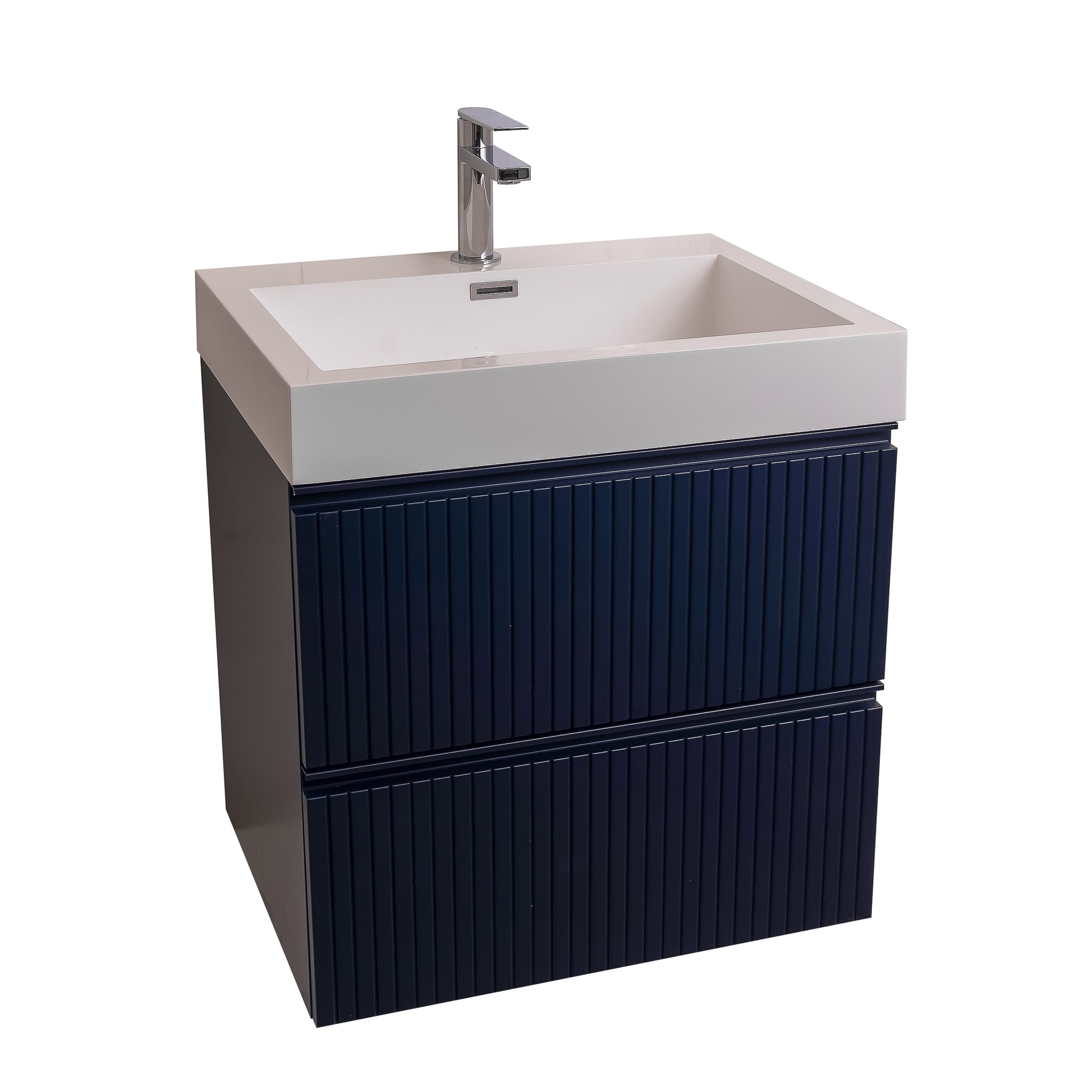 Ares 23.5 Matte Navy Blue Cabinet, Square Cultured Marble Sink, Wall Mounted Modern Vanity Set