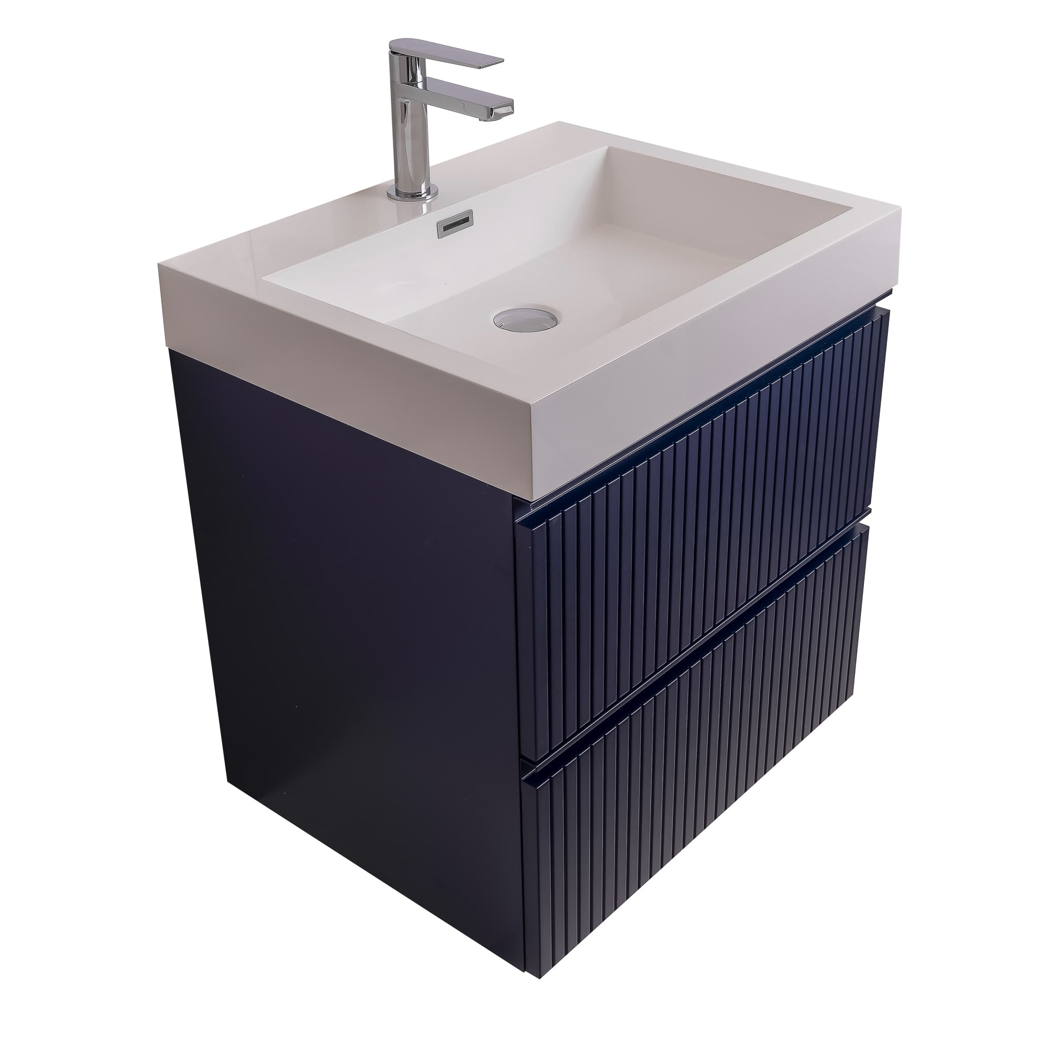 Ares 23.5 Matte Navy Blue Cabinet, Square Cultured Marble Sink, Wall Mounted Modern Vanity Set