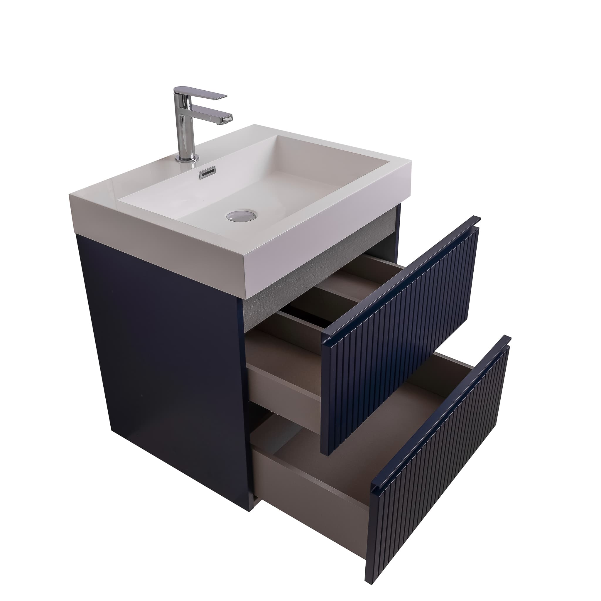 Ares 23.5 Matte Navy Blue Cabinet, Square Cultured Marble Sink, Wall Mounted Modern Vanity Set