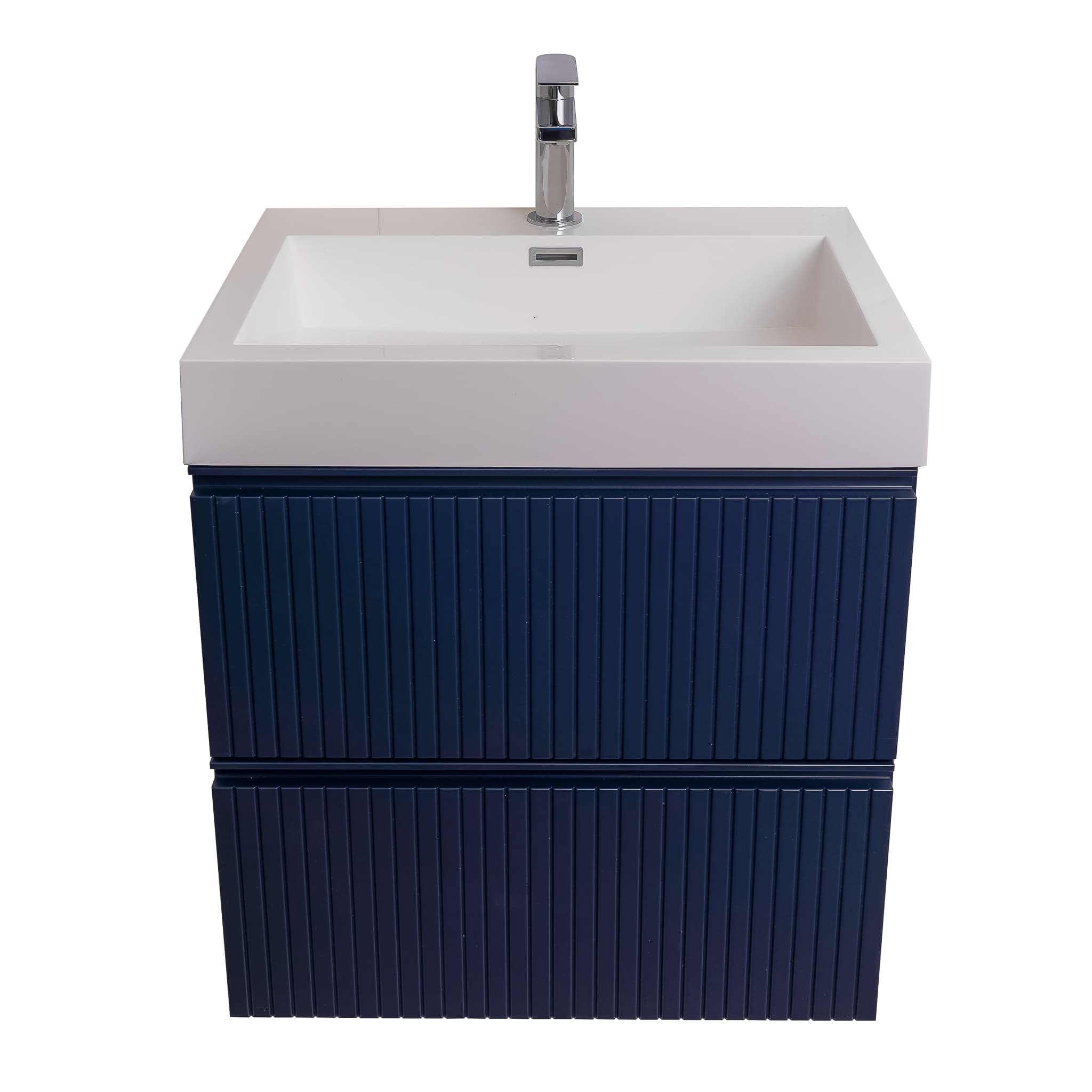 Ares 23.5 Matte Navy Blue Cabinet, Square Cultured Marble Sink, Wall Mounted Modern Vanity Set