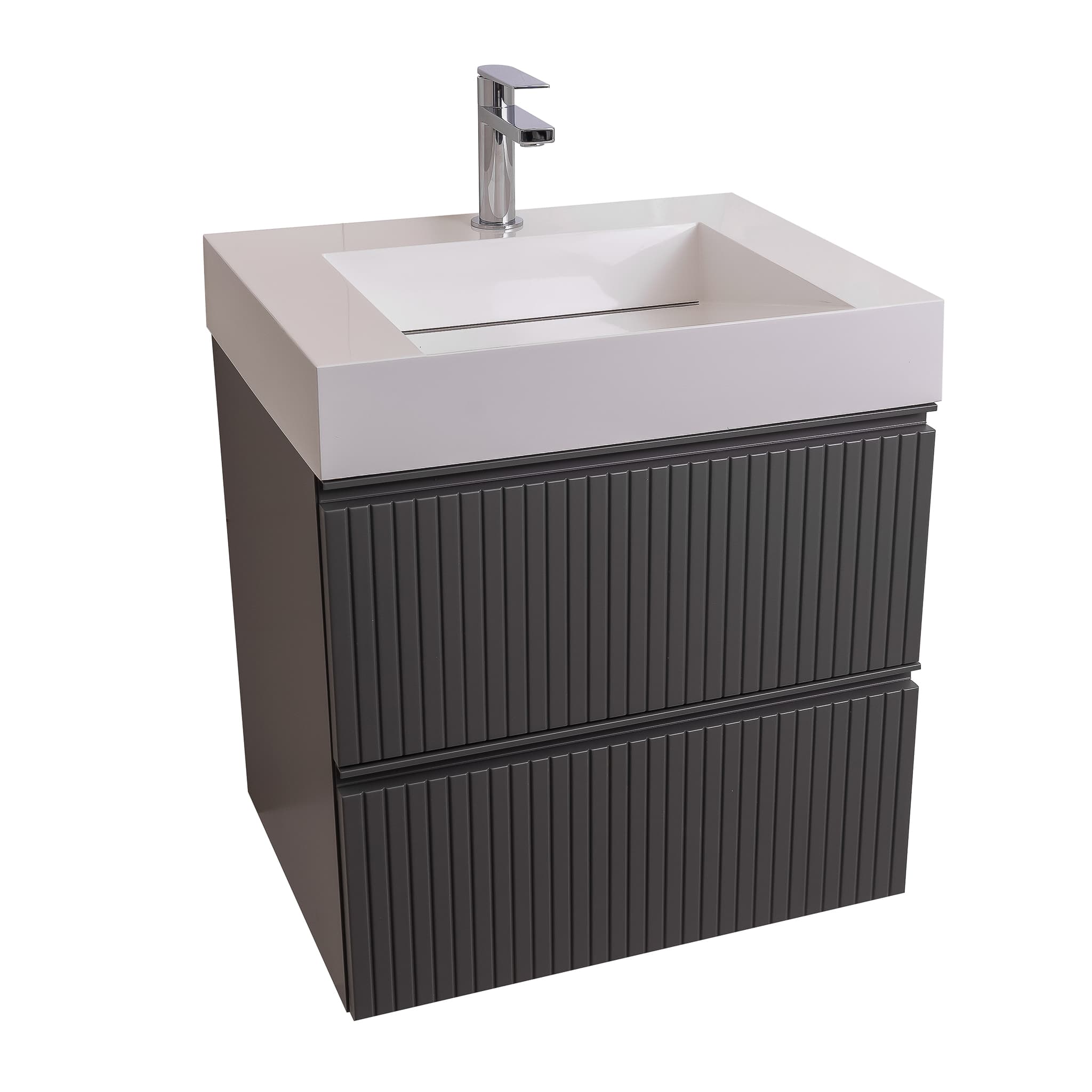 Ares 23.5 Matte Grey Cabinet, Infinity Cultured Marble Sink, Wall Mounted Modern Vanity Set