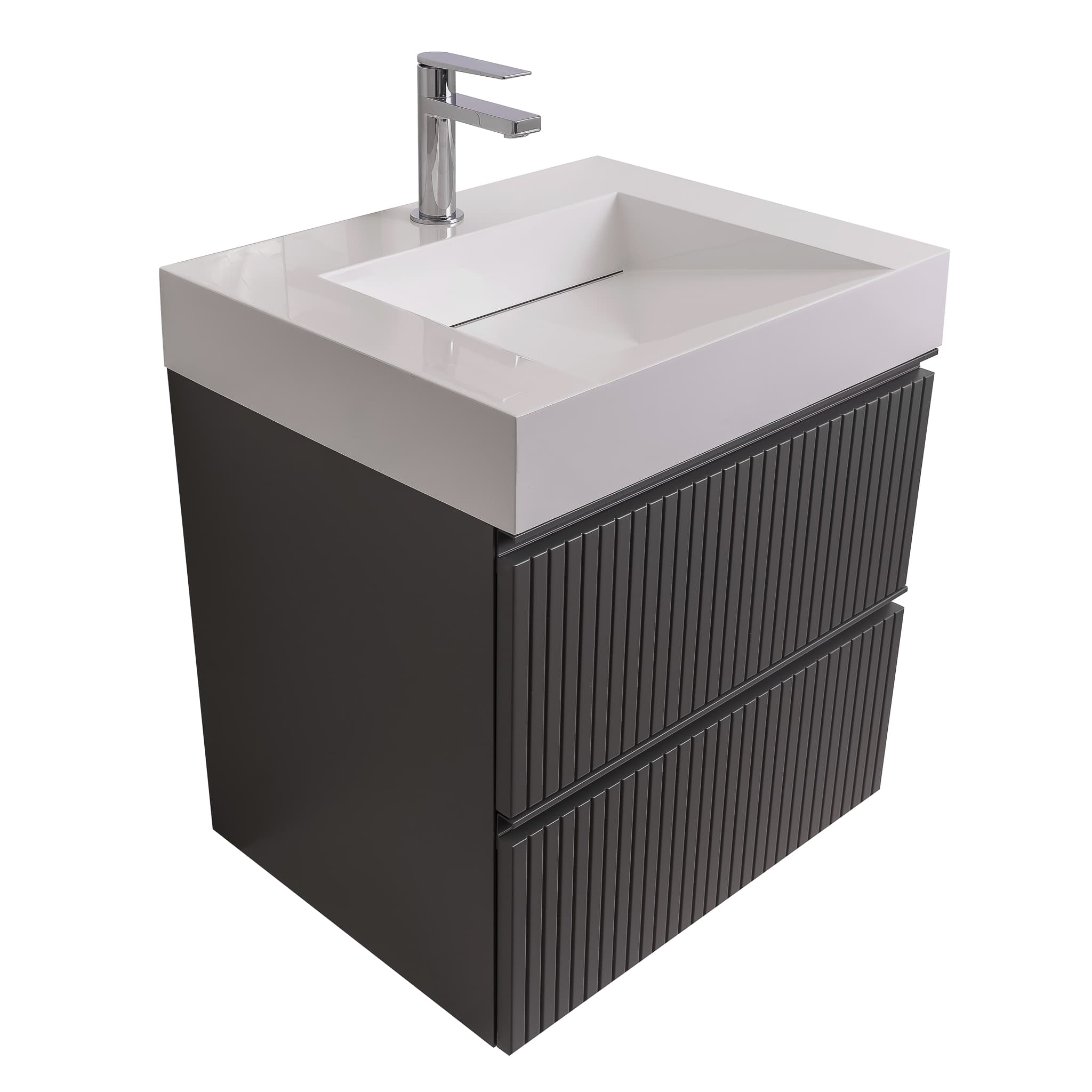 Ares 23.5 Matte Grey Cabinet, Infinity Cultured Marble Sink, Wall Mounted Modern Vanity Set