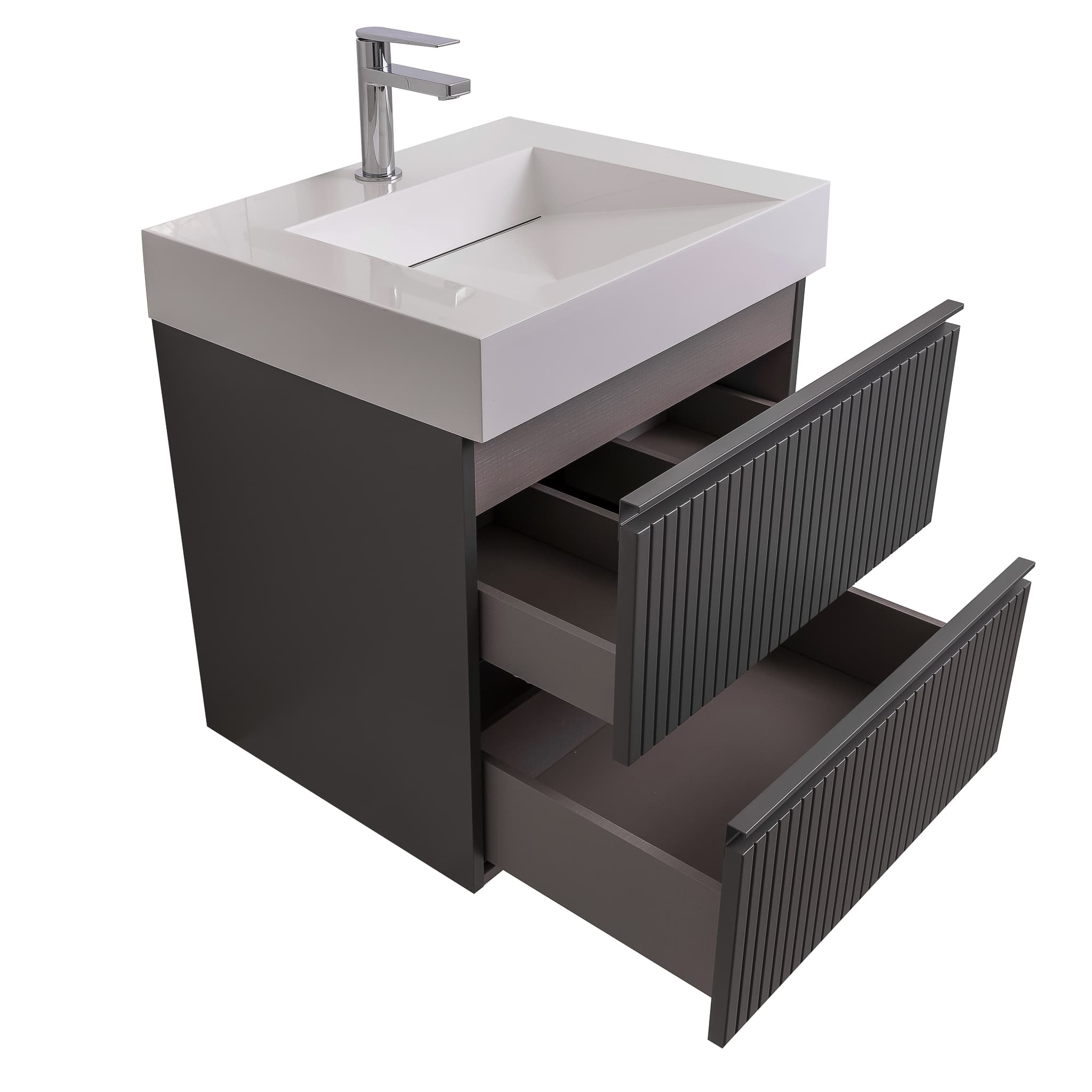 Ares 23.5 Matte Grey Cabinet, Infinity Cultured Marble Sink, Wall Mounted Modern Vanity Set