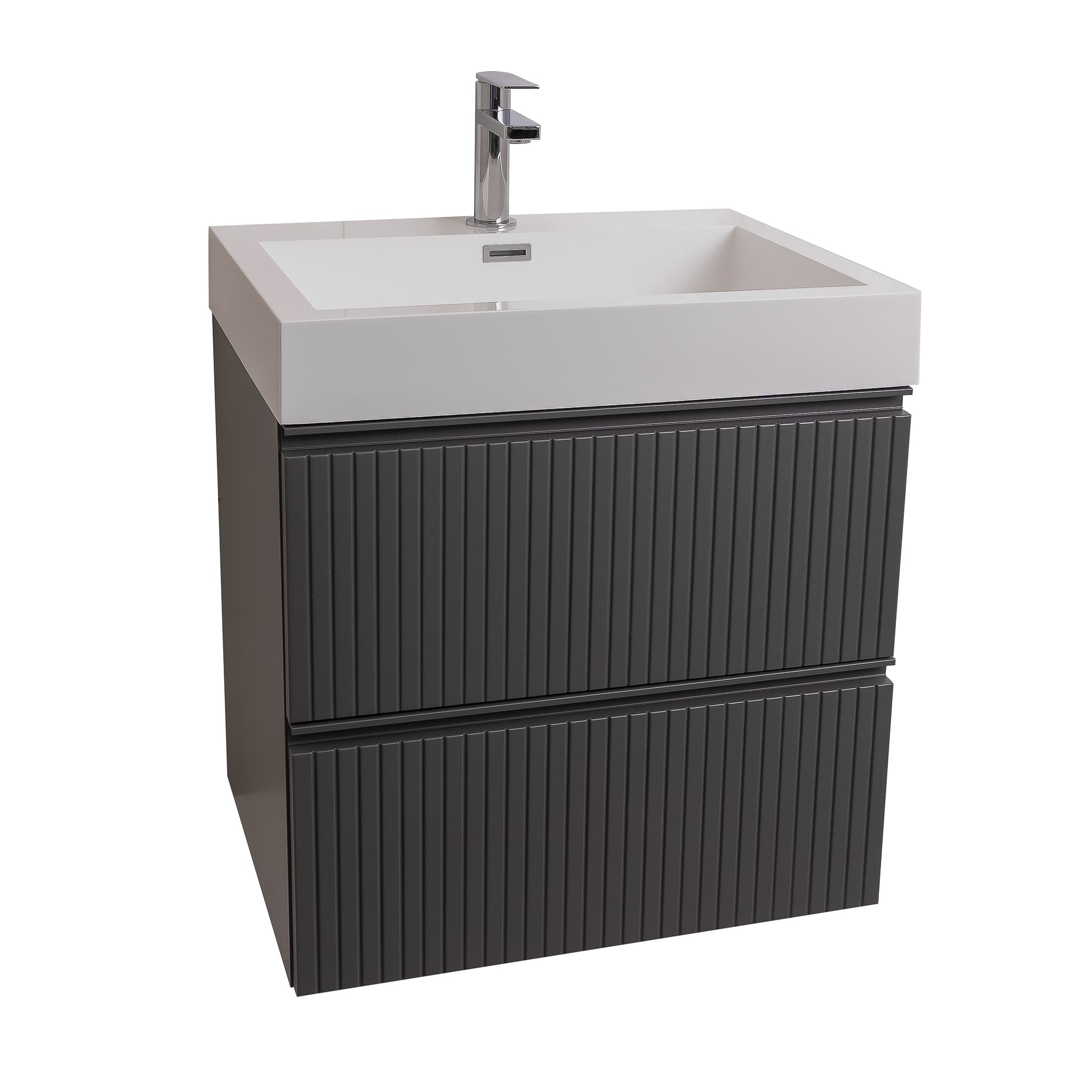 Ares 23.5 Matte Grey Cabinet, Square Cultured Marble Sink, Wall Mounted Modern Vanity Set