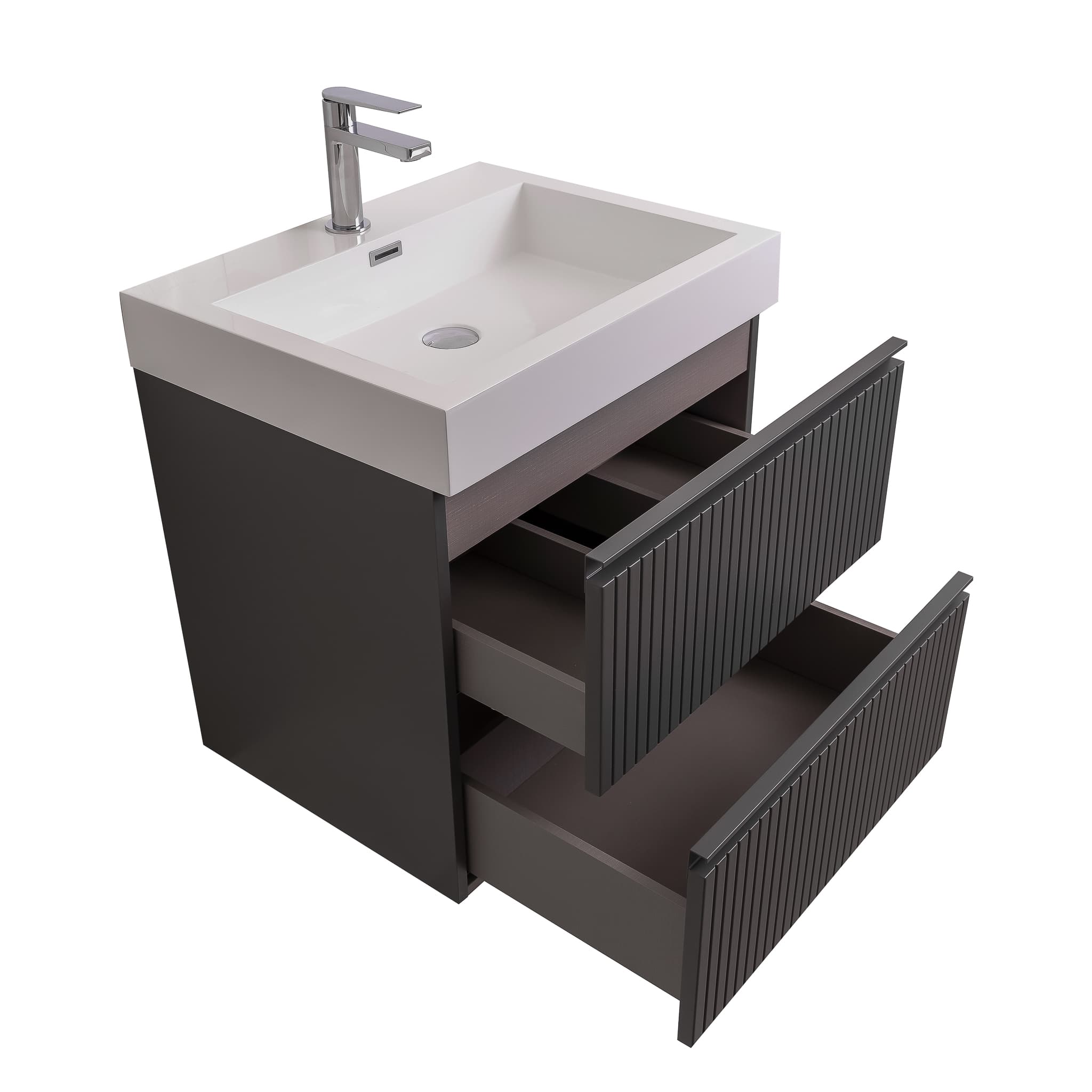 Ares 23.5 Matte Grey Cabinet, Square Cultured Marble Sink, Wall Mounted Modern Vanity Set