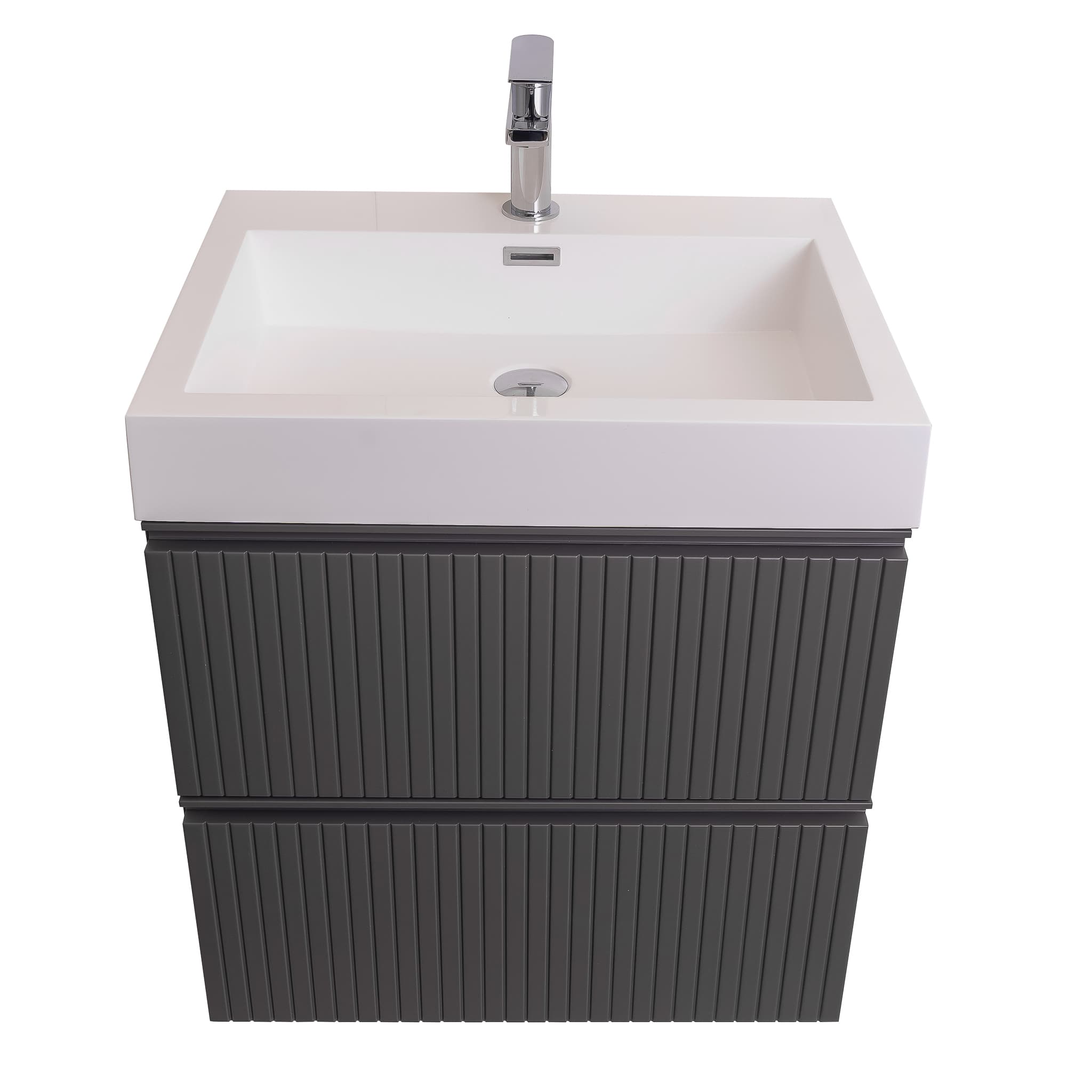 Ares 23.5 Matte Grey Cabinet, Square Cultured Marble Sink, Wall Mounted Modern Vanity Set