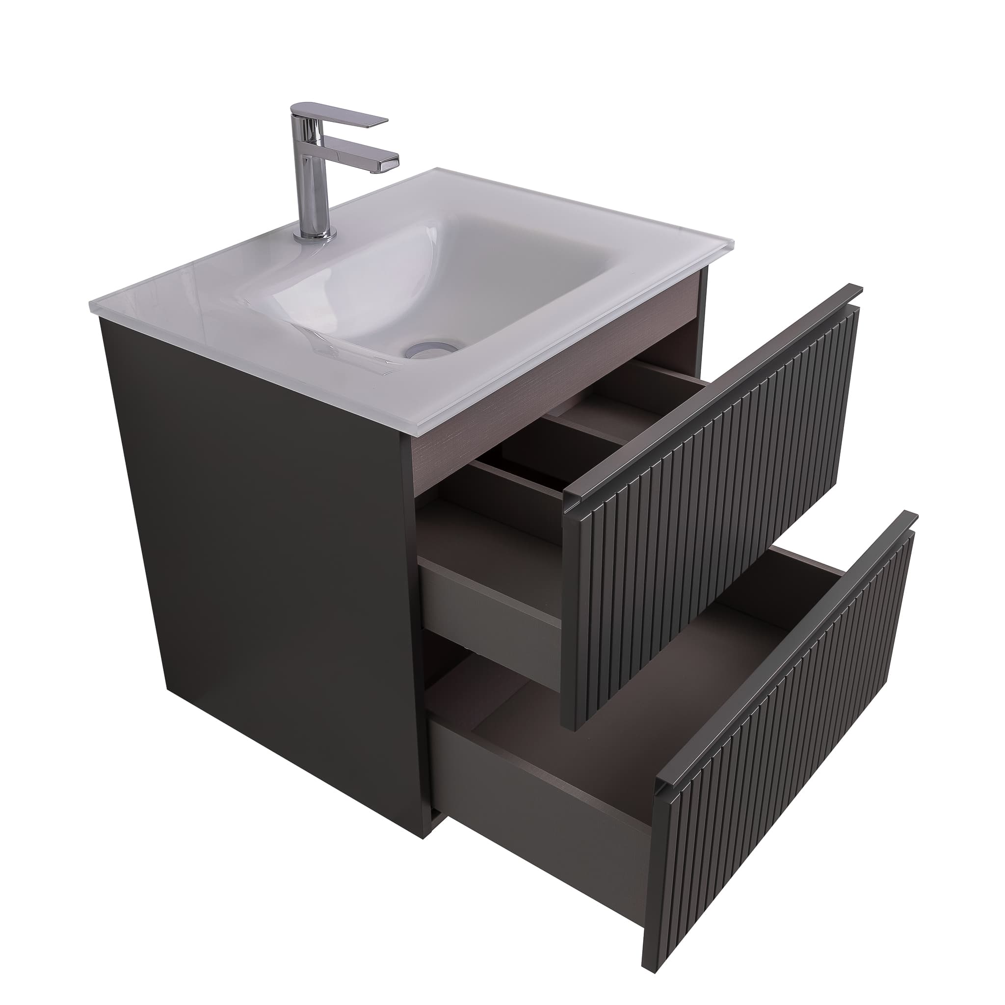 Ares 23.5 Matte Grey Cabinet, White Tempered Glass Sink, Wall Mounted Modern Vanity Set