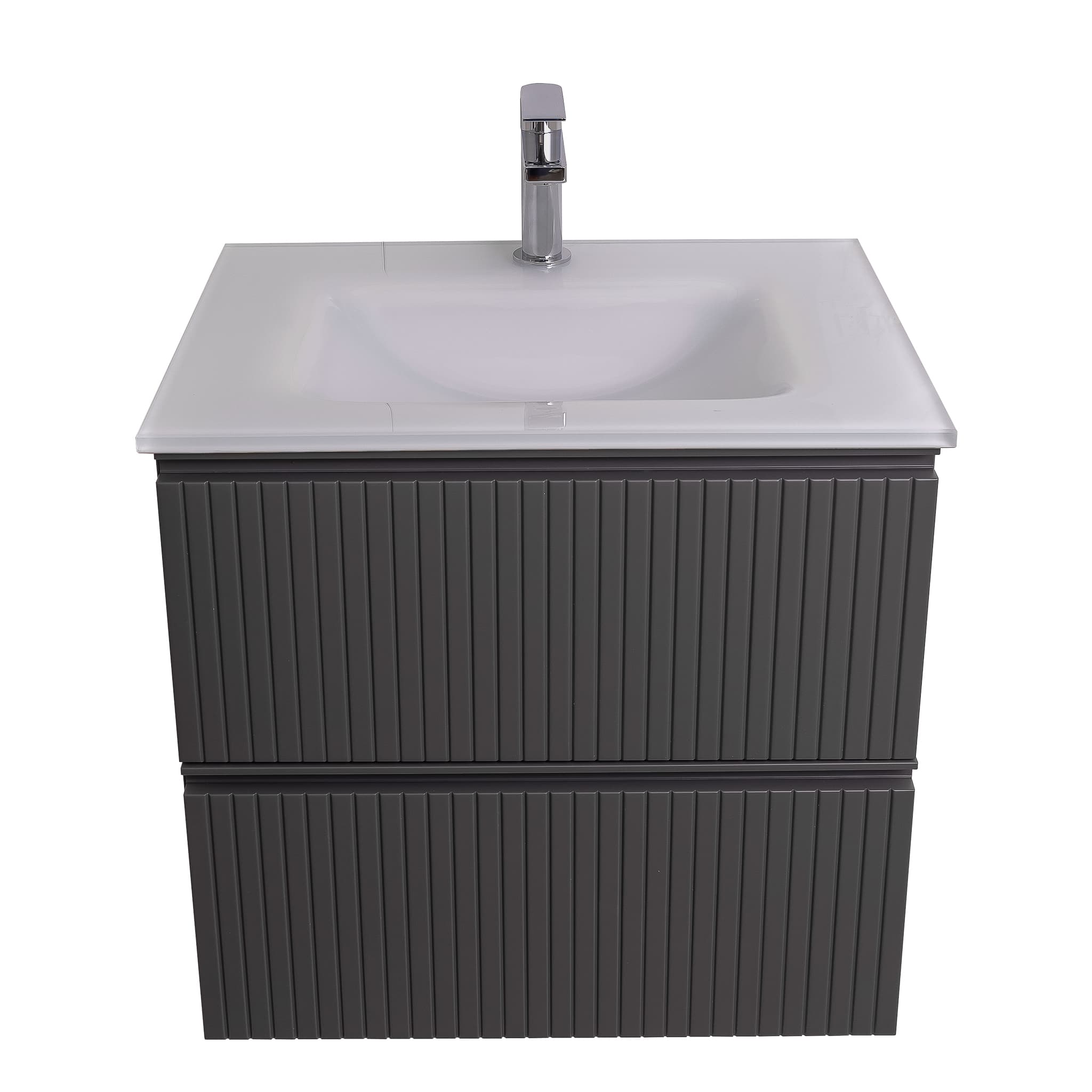 Ares 23.5 Matte Grey Cabinet, White Tempered Glass Sink, Wall Mounted Modern Vanity Set