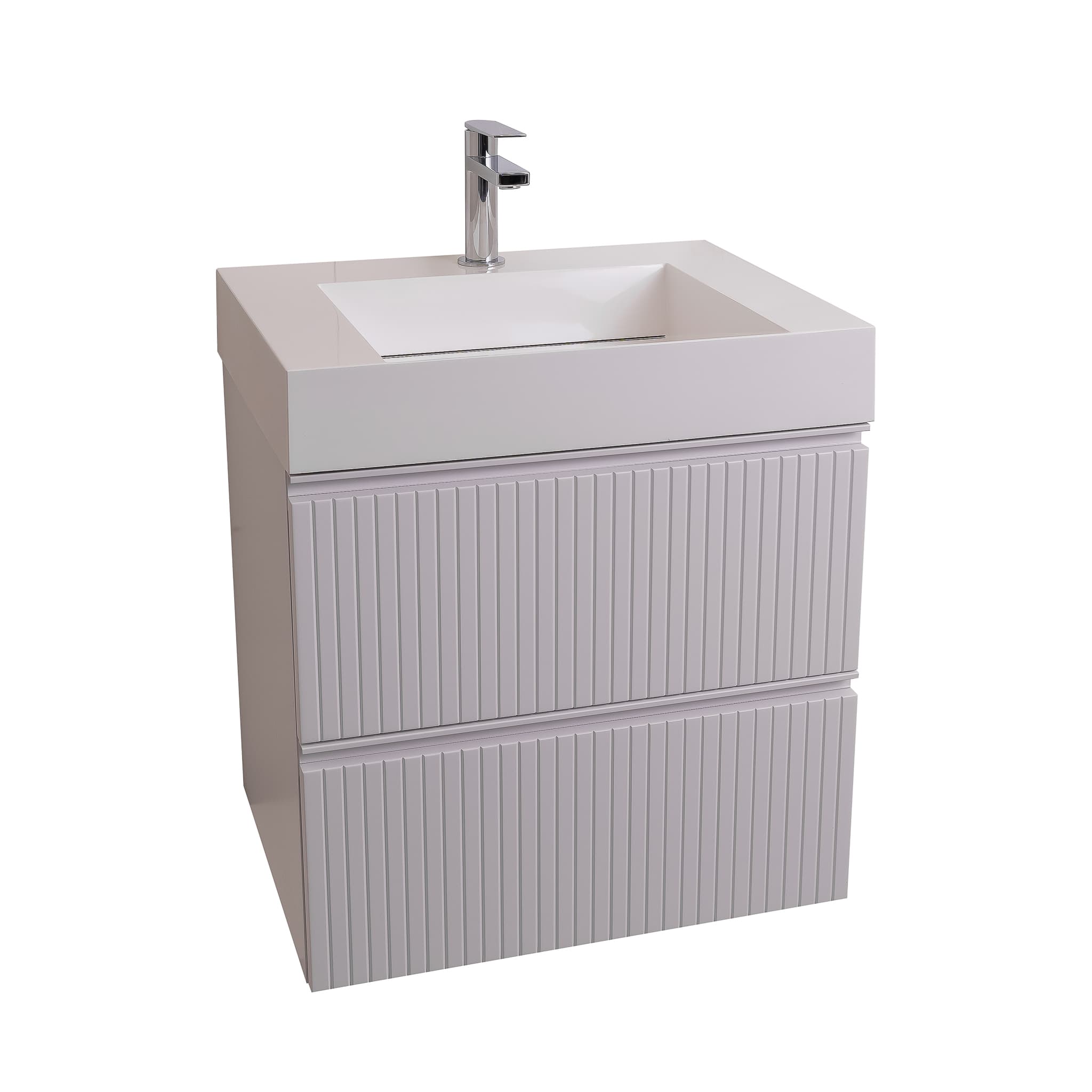 Ares 23.5 Matte White Cabinet, Infinity Cultured Marble Sink, Wall Mounted Modern Vanity Set
