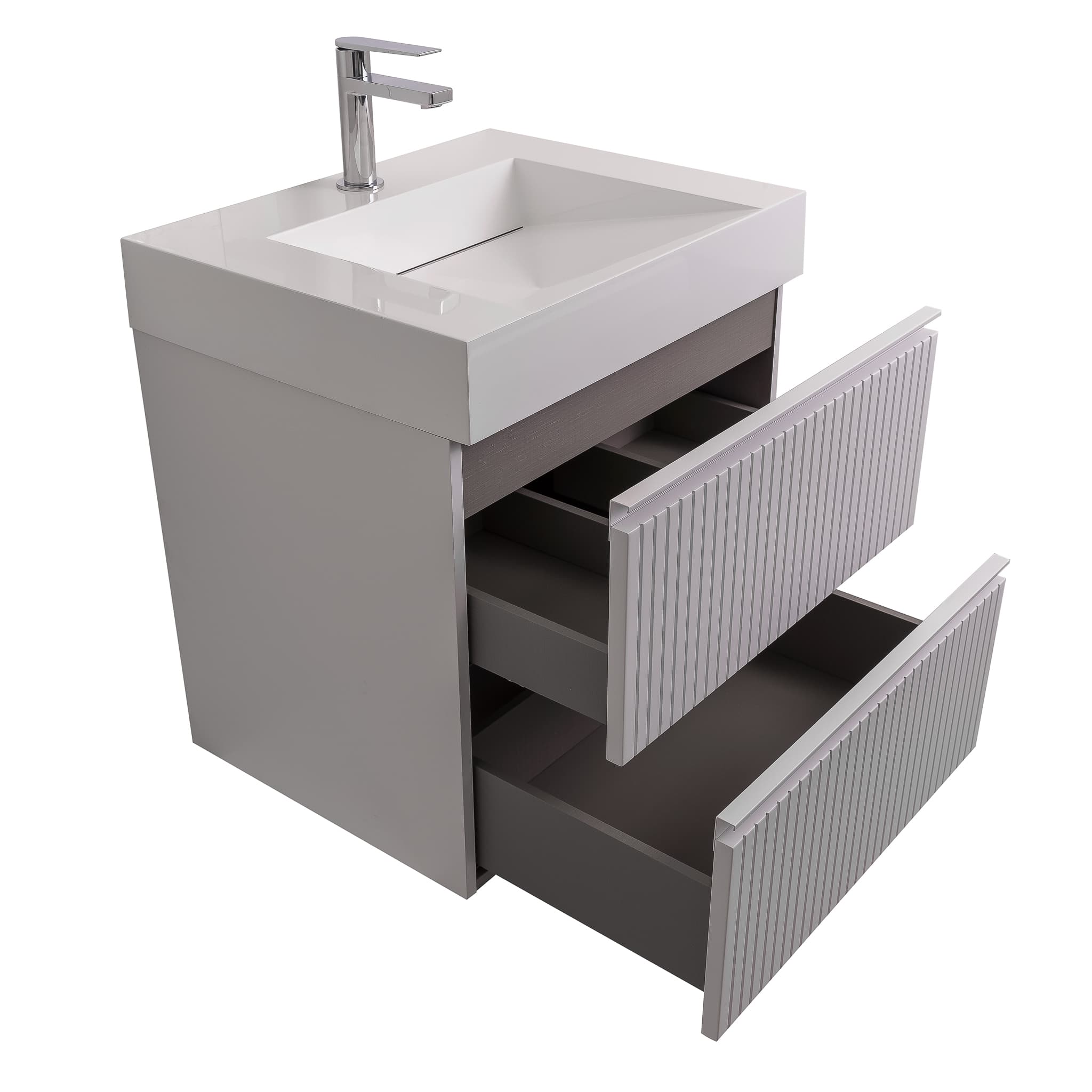 Ares 23.5 Matte White Cabinet, Infinity Cultured Marble Sink, Wall Mounted Modern Vanity Set