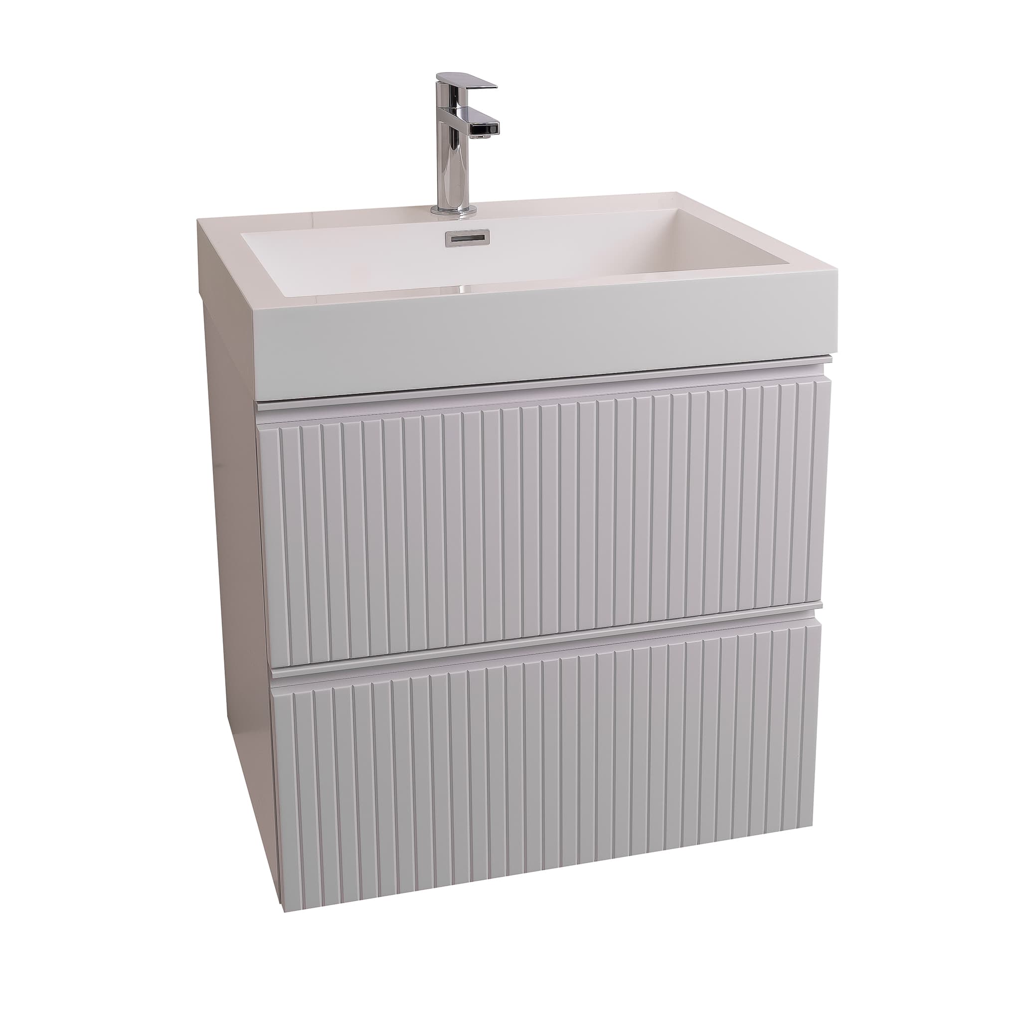 Ares 23.5 Matte White Cabinet, Square Cultured Marble Sink, Wall Mounted Modern Vanity Set