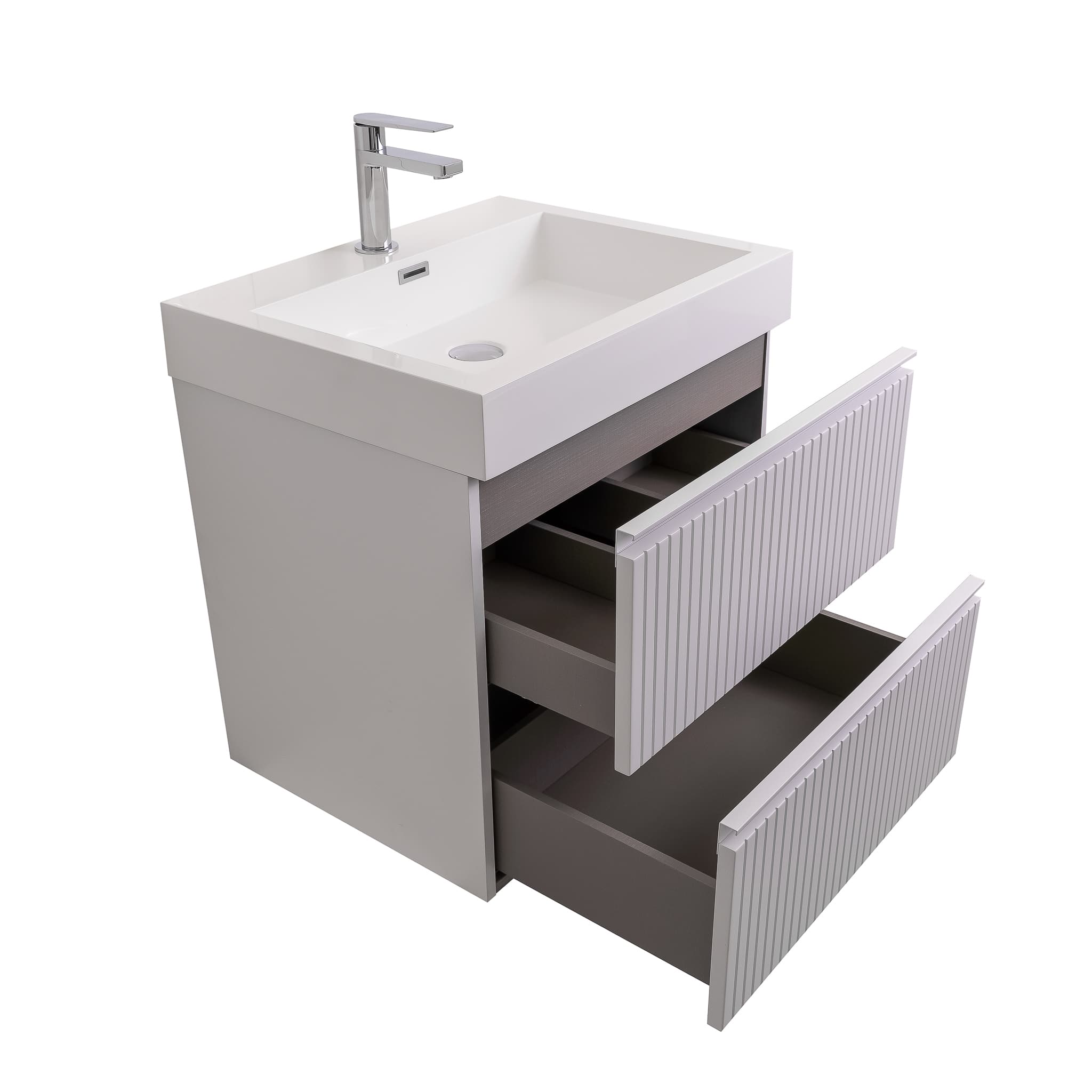 Ares 23.5 Matte White Cabinet, Square Cultured Marble Sink, Wall Mounted Modern Vanity Set