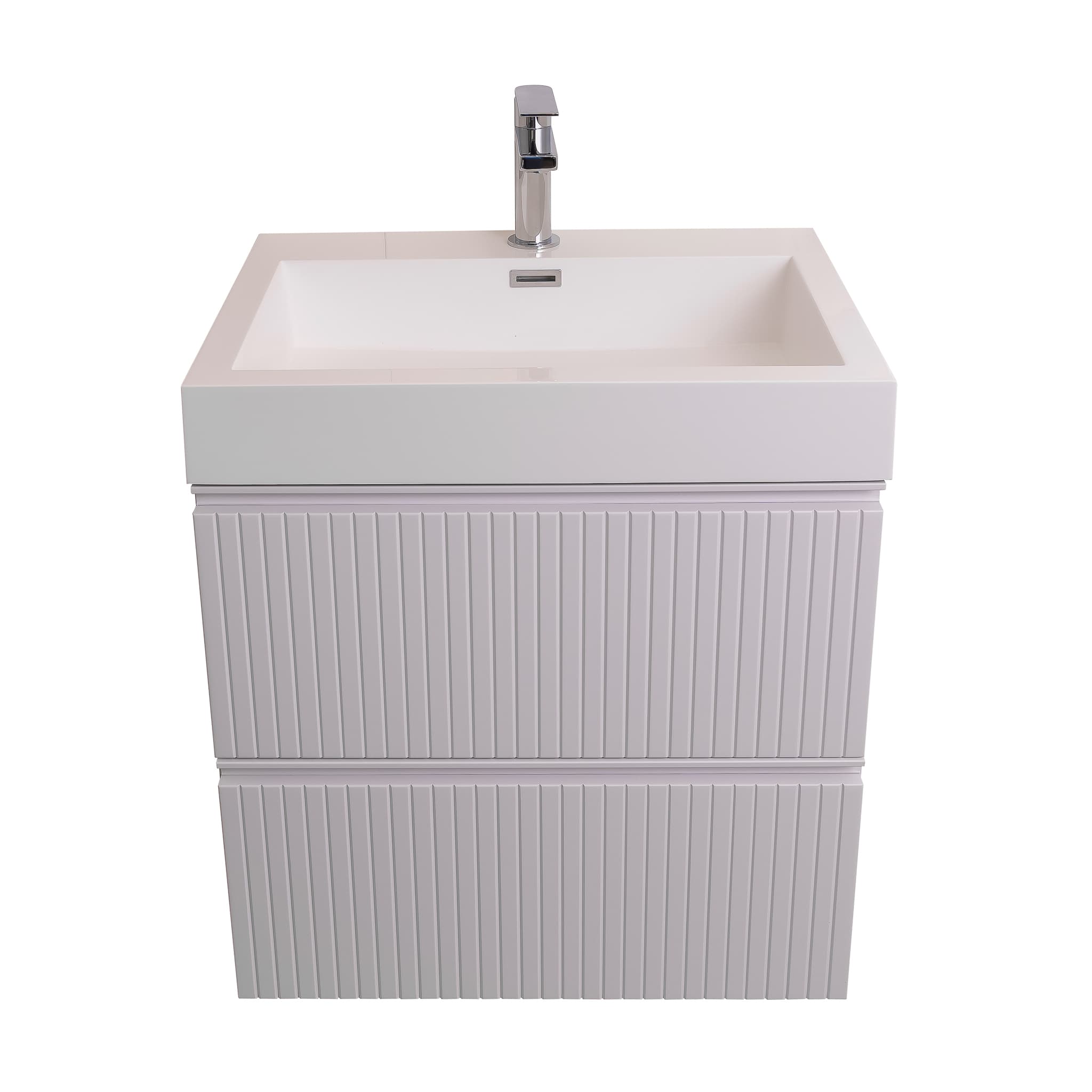 Ares 23.5 Matte White Cabinet, Square Cultured Marble Sink, Wall Mounted Modern Vanity Set