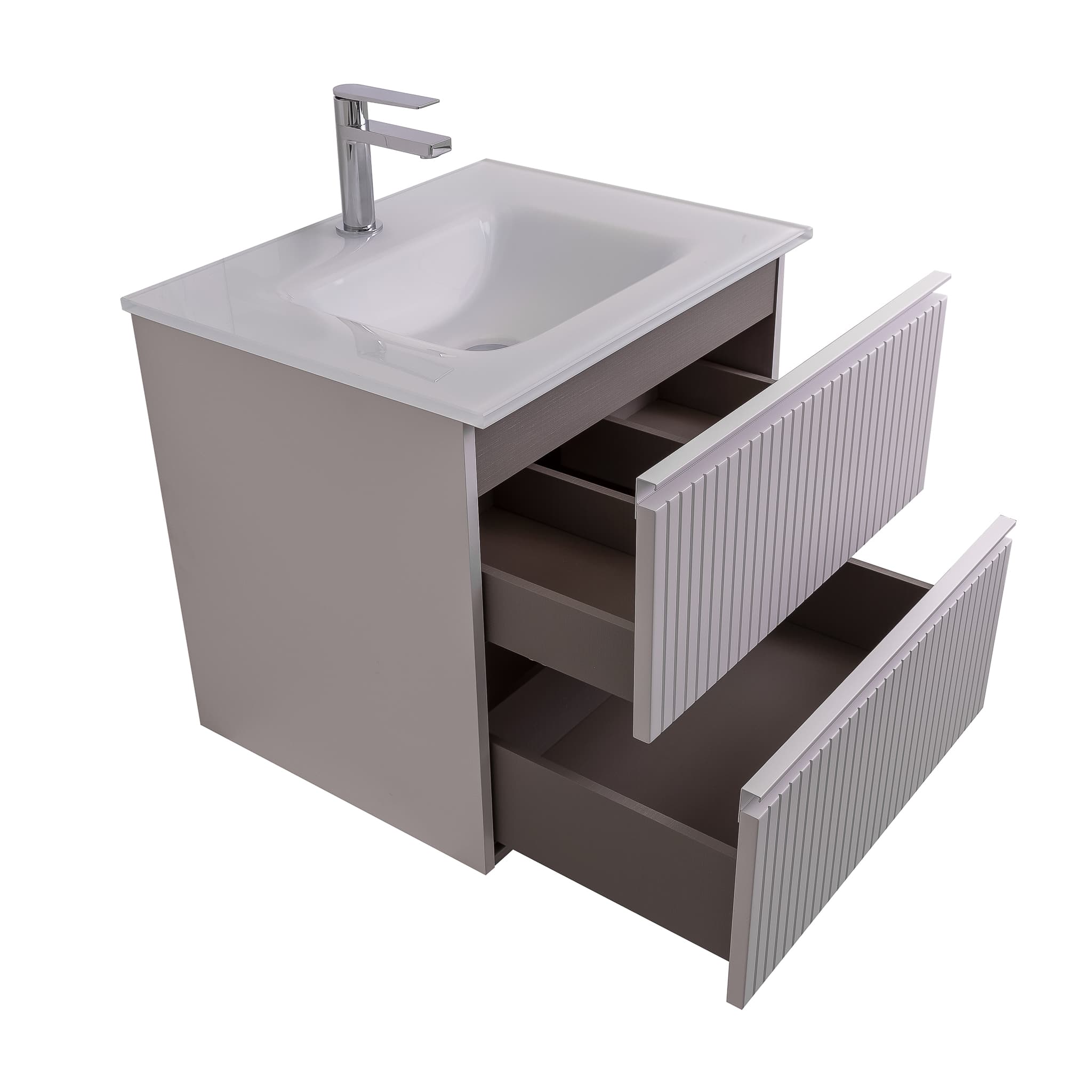 Ares 23.5 Matte White Cabinet, White Tempered Glass Sink, Wall Mounted Modern Vanity Set