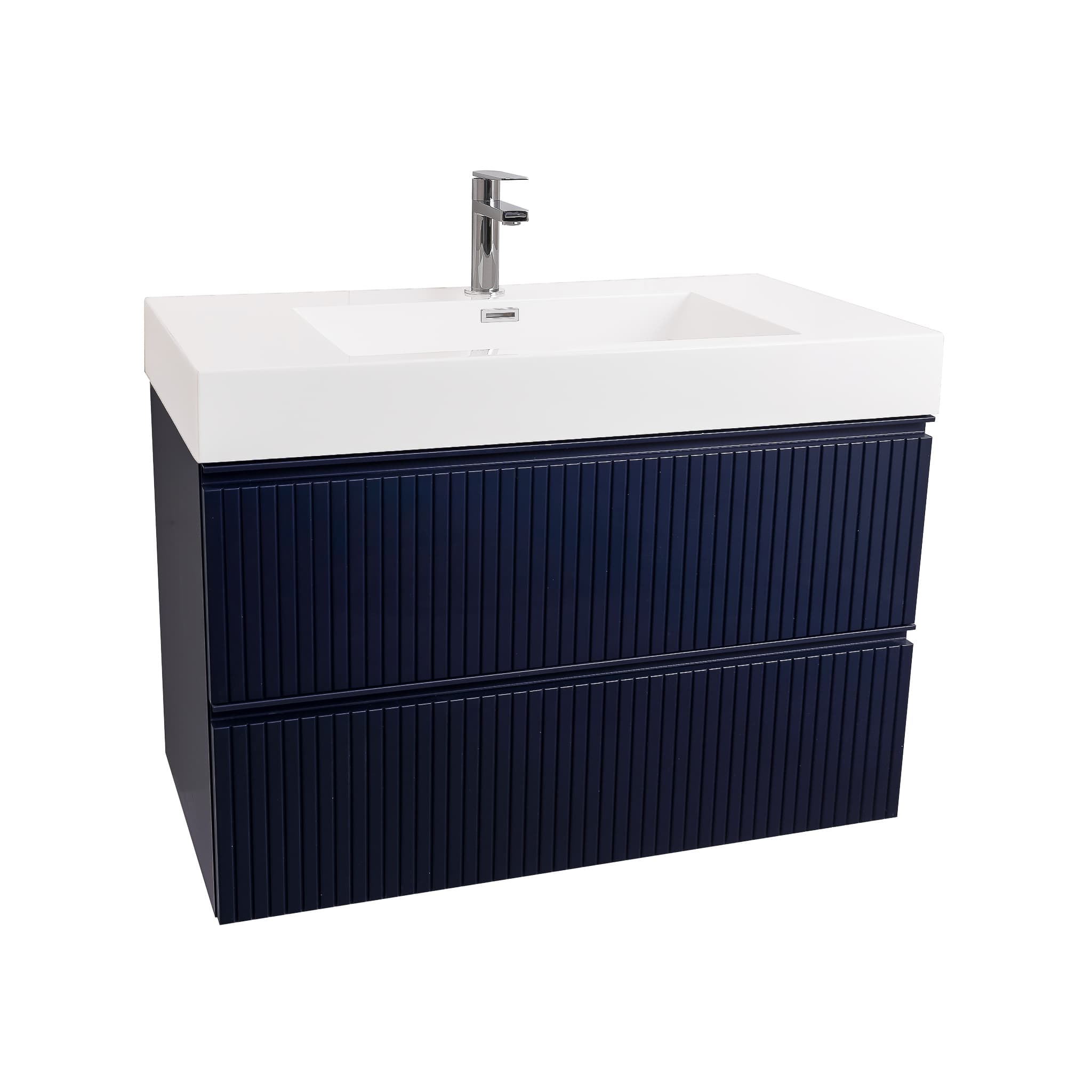 Ares 31.5 Matte Navy Blue Cabinet, Square Cultured Marble Sink, Wall Mounted Modern Vanity Set