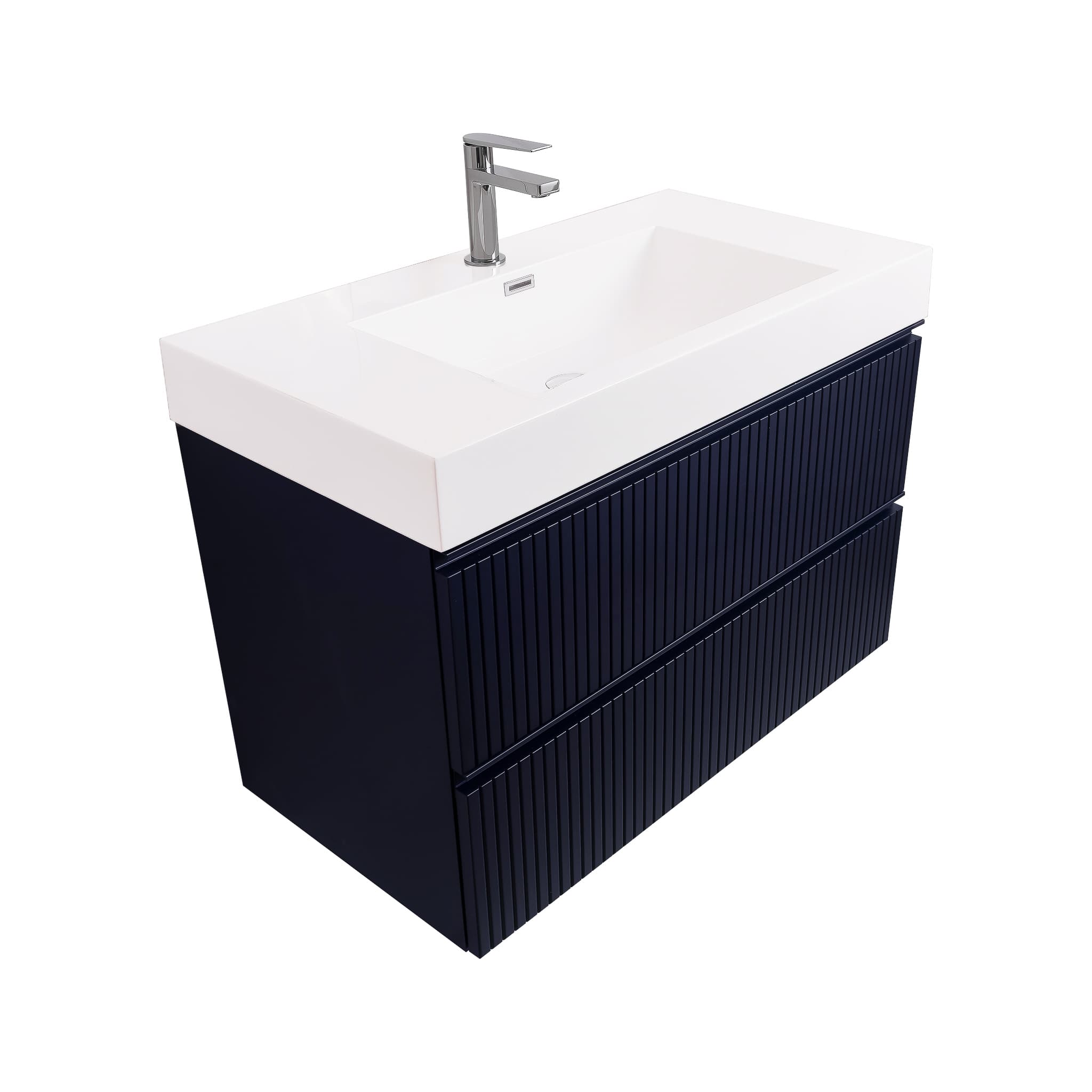 Ares 31.5 Matte Navy Blue Cabinet, Square Cultured Marble Sink, Wall Mounted Modern Vanity Set