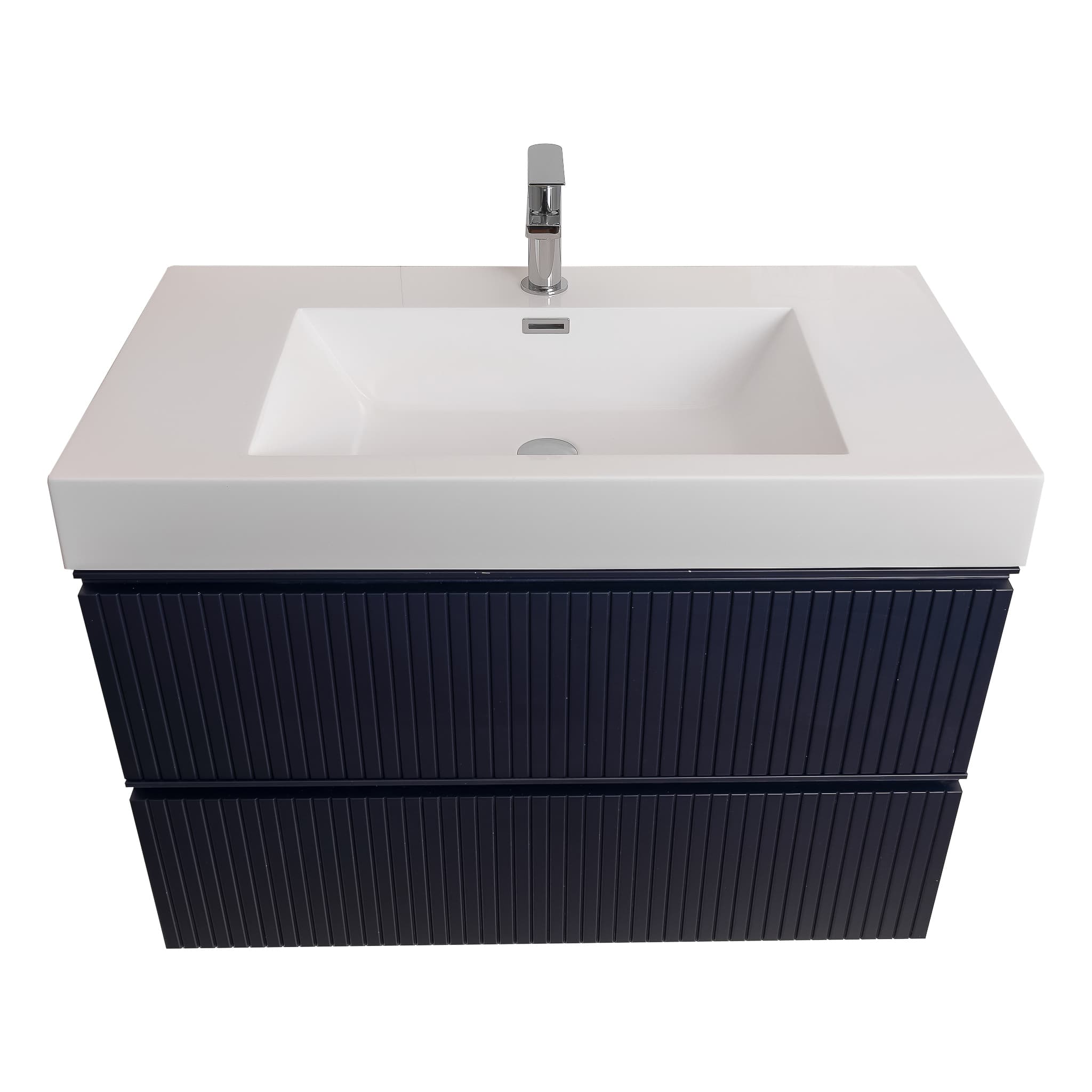 Ares 31.5 Matte Navy Blue Cabinet, Square Cultured Marble Sink, Wall Mounted Modern Vanity Set