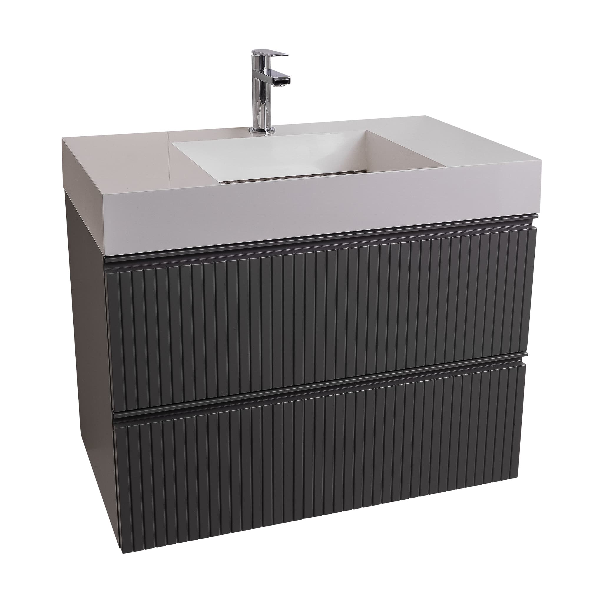 Ares 31.5 Matte Grey Cabinet, Infinity Cultured Marble Sink, Wall Mounted Modern Vanity Set