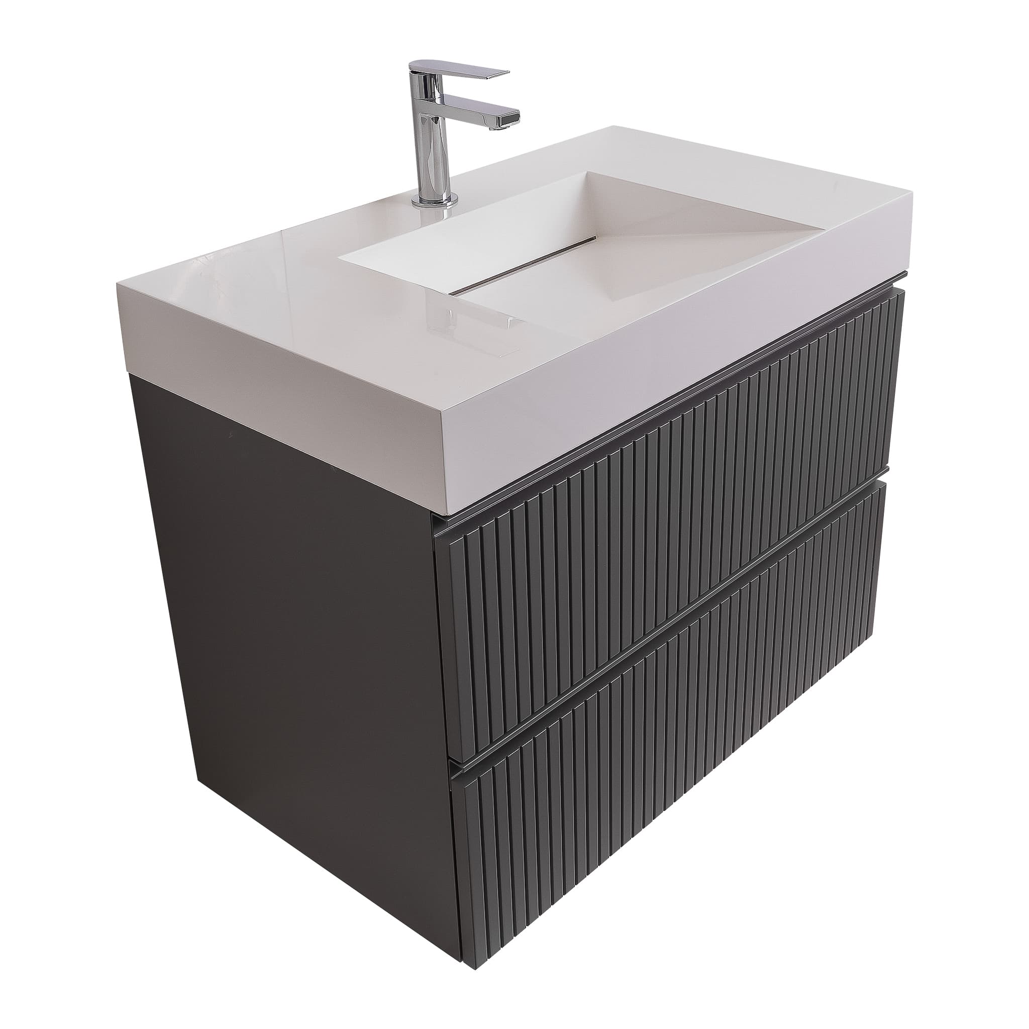 Ares 31.5 Matte Grey Cabinet, Infinity Cultured Marble Sink, Wall Mounted Modern Vanity Set