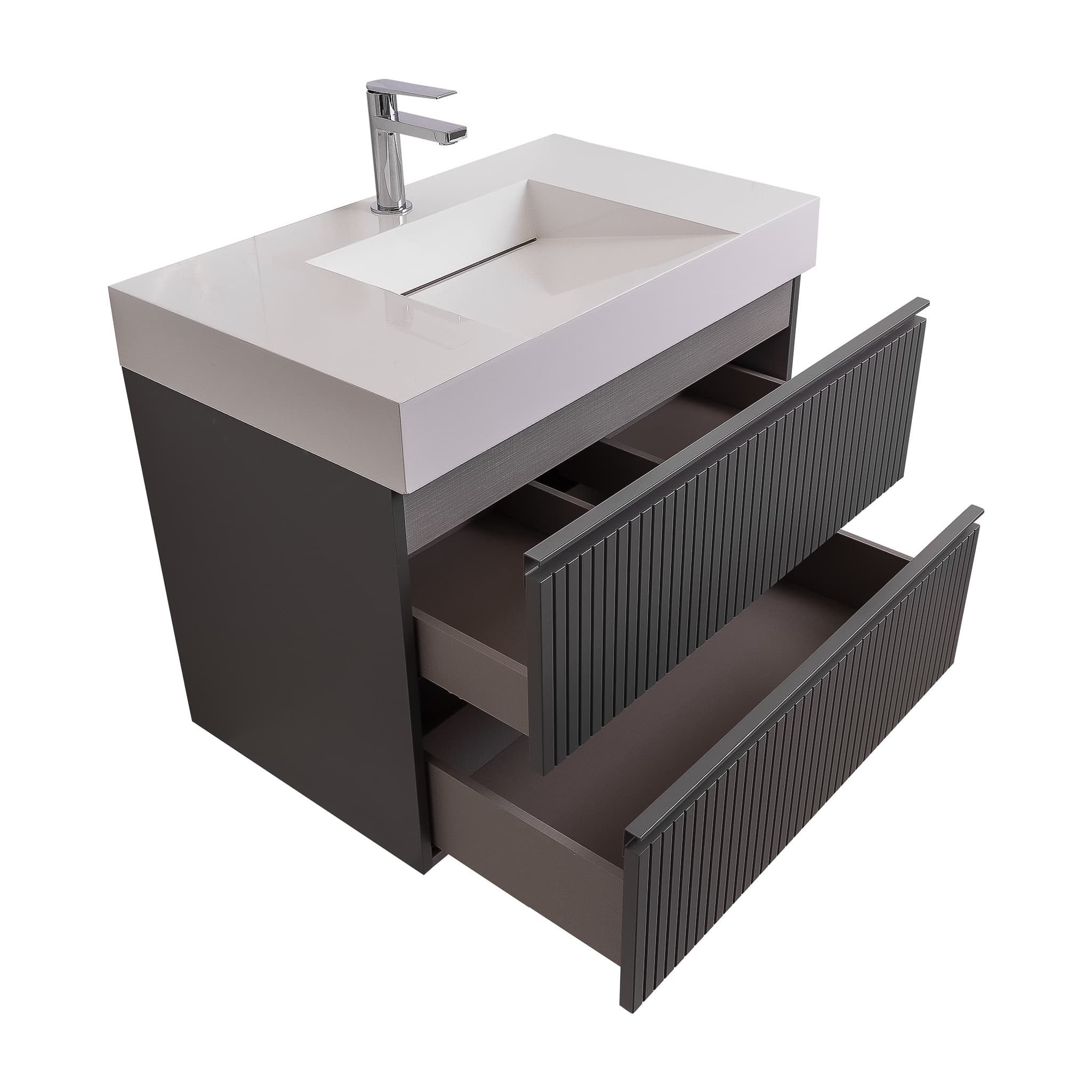 Ares 31.5 Matte Grey Cabinet, Infinity Cultured Marble Sink, Wall Mounted Modern Vanity Set