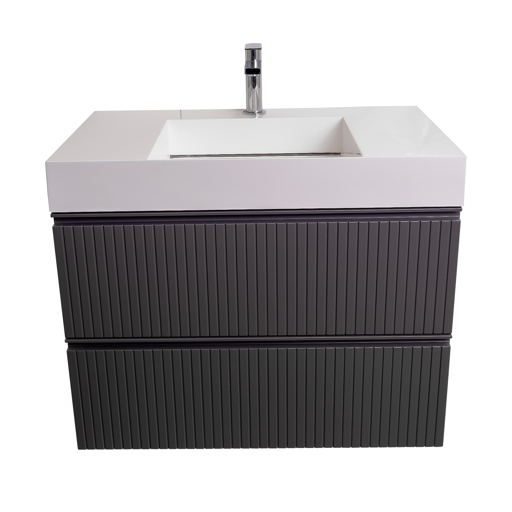 Ares 31.5 Matte Grey Cabinet, Infinity Cultured Marble Sink, Wall Mounted Modern Vanity Set