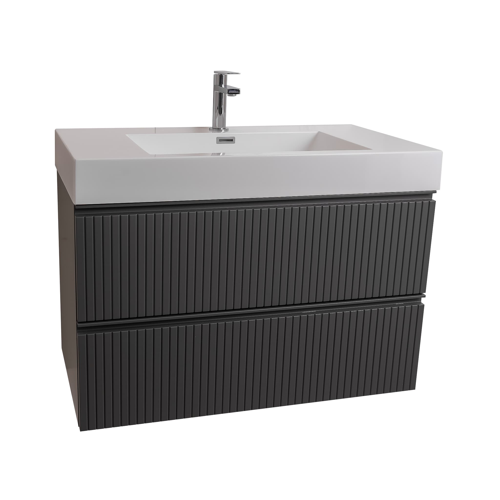 Ares 31.5 Matte Grey Cabinet, Square Cultured Marble Sink, Wall Mounted Modern Vanity Set