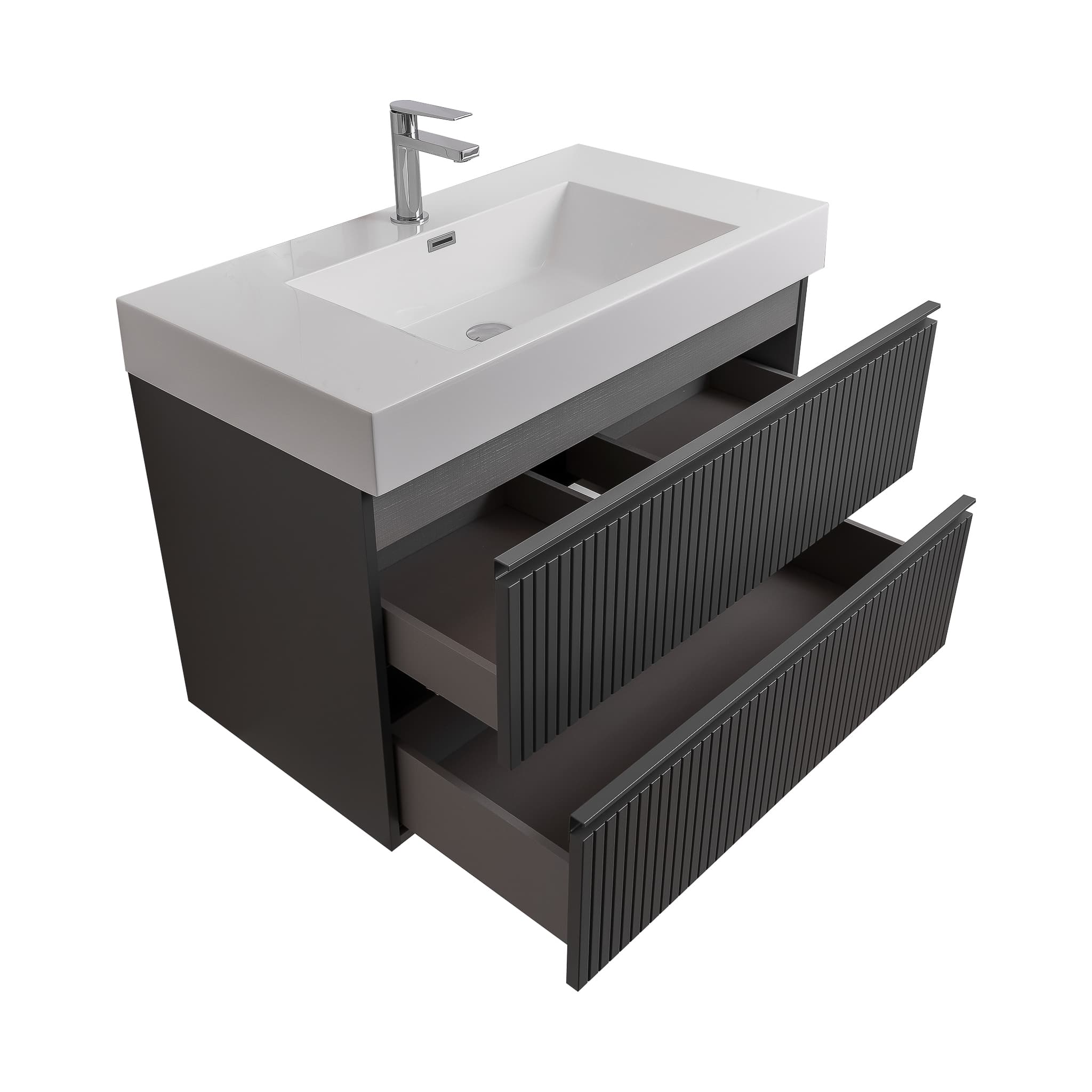 Ares 31.5 Matte Grey Cabinet, Square Cultured Marble Sink, Wall Mounted Modern Vanity Set