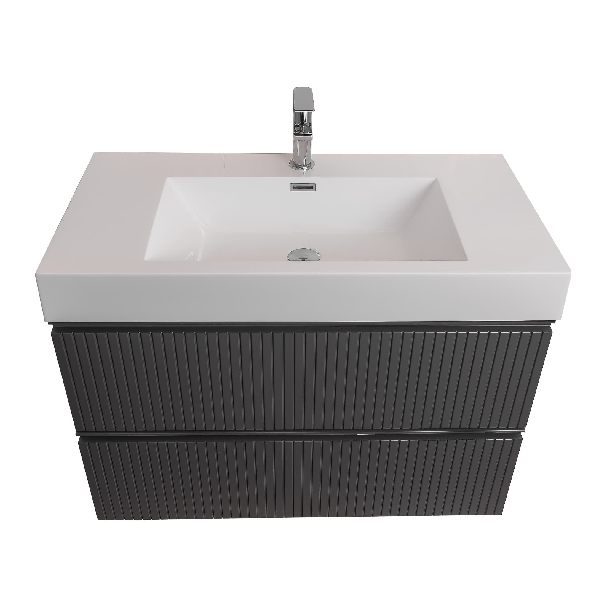 Ares 31.5 Matte Grey Cabinet, Square Cultured Marble Sink, Wall Mounted Modern Vanity Set