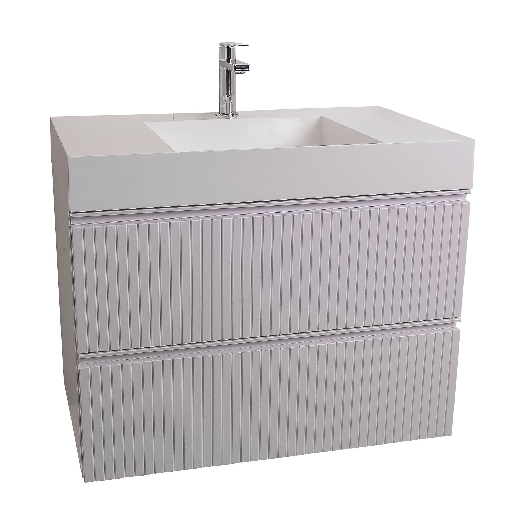 Ares 31.5 Matte White Cabinet, Infinity Cultured Marble Sink, Wall Mounted Modern Vanity Set