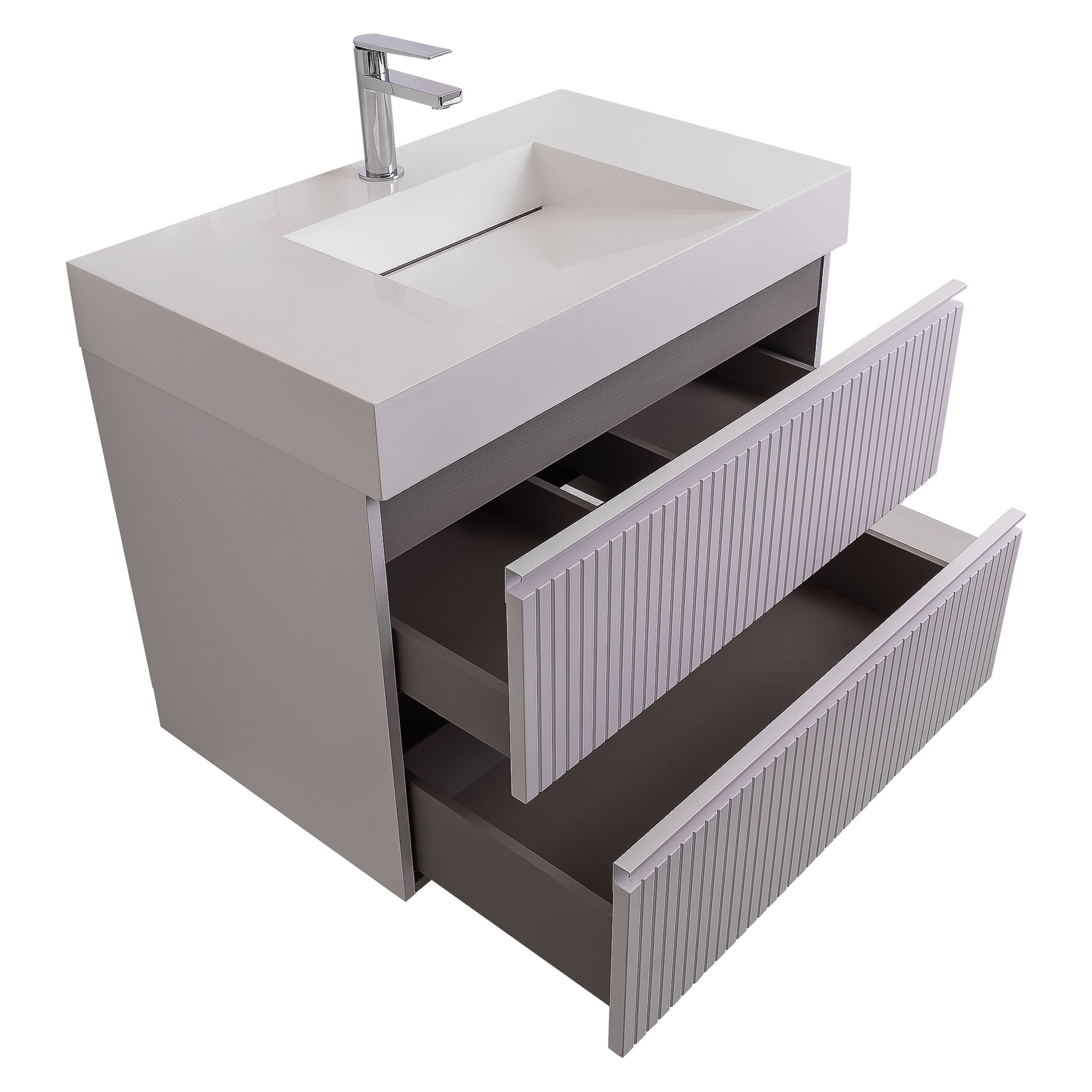 Ares 31.5 Matte White Cabinet, Infinity Cultured Marble Sink, Wall Mounted Modern Vanity Set
