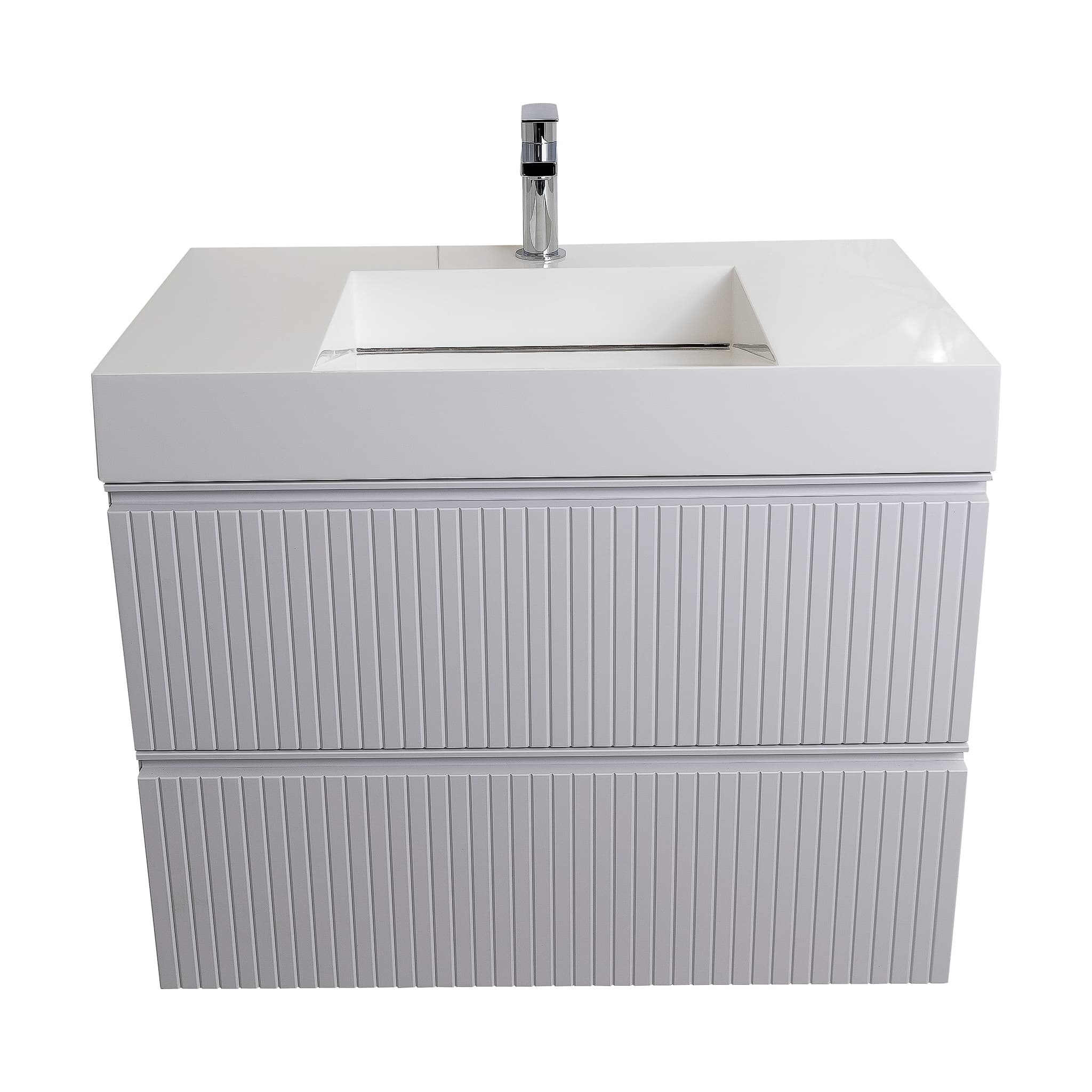Ares 31.5 Matte White Cabinet, Infinity Cultured Marble Sink, Wall Mounted Modern Vanity Set