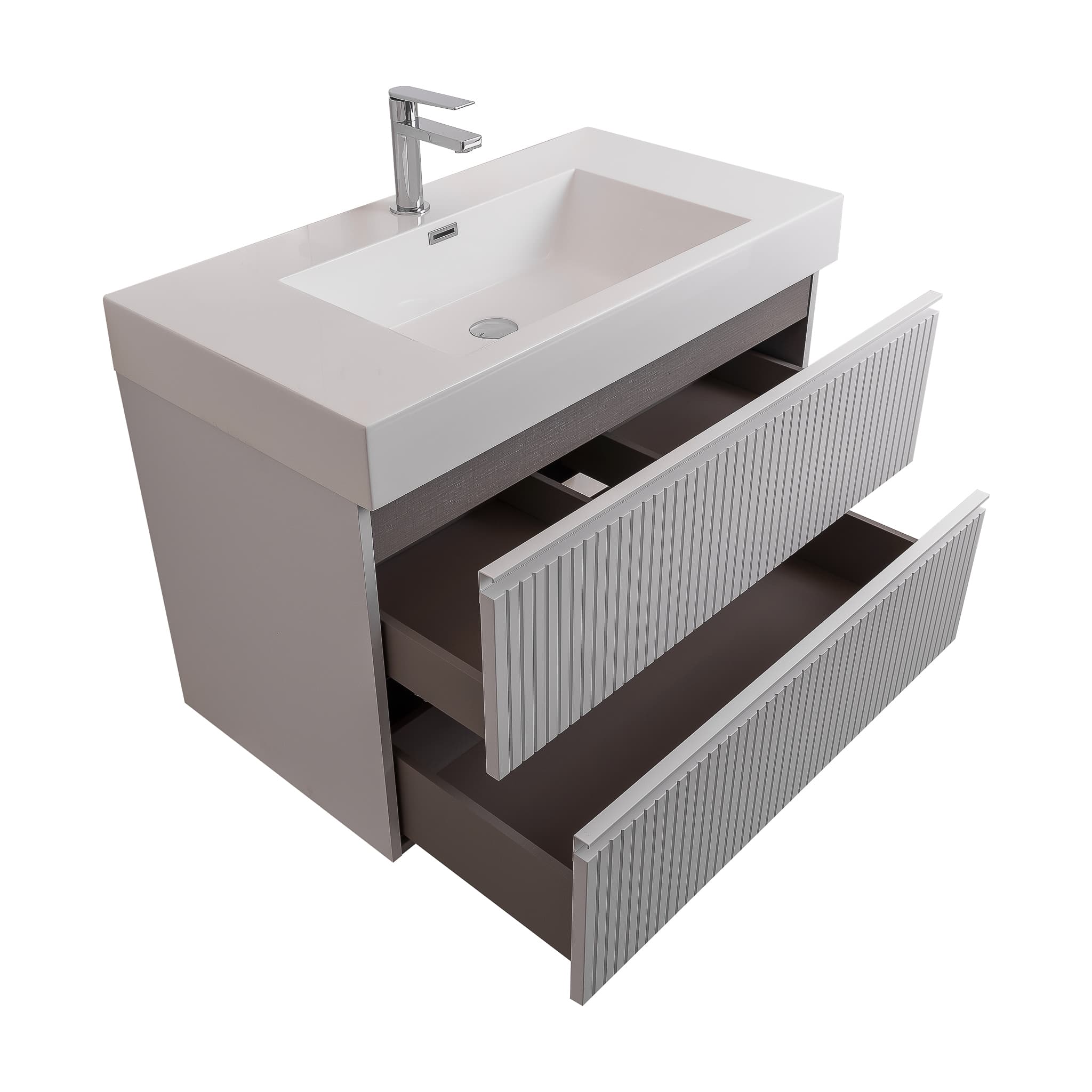 Ares 31.5 Matte White Cabinet, Square Cultured Marble Sink, Wall Mounted Modern Vanity Set
