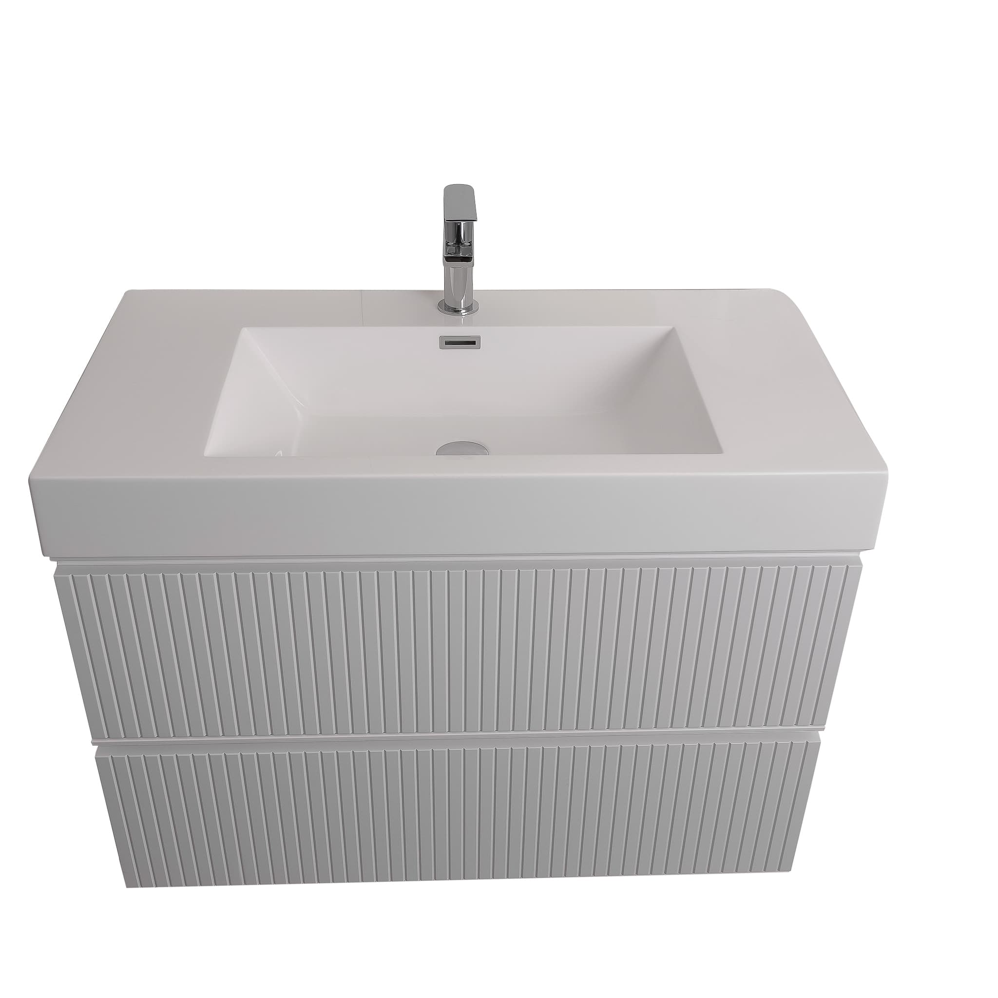Ares 35.5 Matte White Cabinet, Square Cultured Marble Sink, Wall Mounted Modern Vanity Set