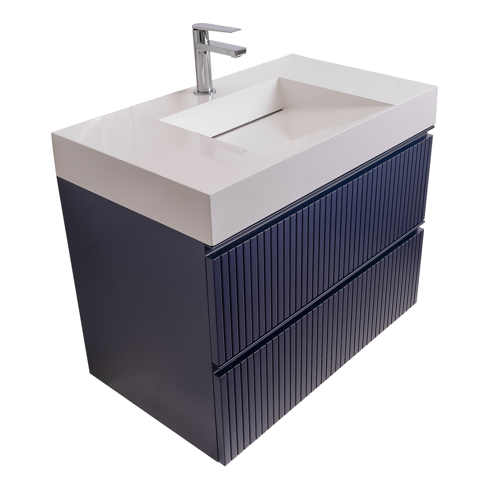 Ares 39.5 Matte Navy Blue Cabinet, Infinity Cultured Marble Sink, Wall Mounted Modern Vanity Set