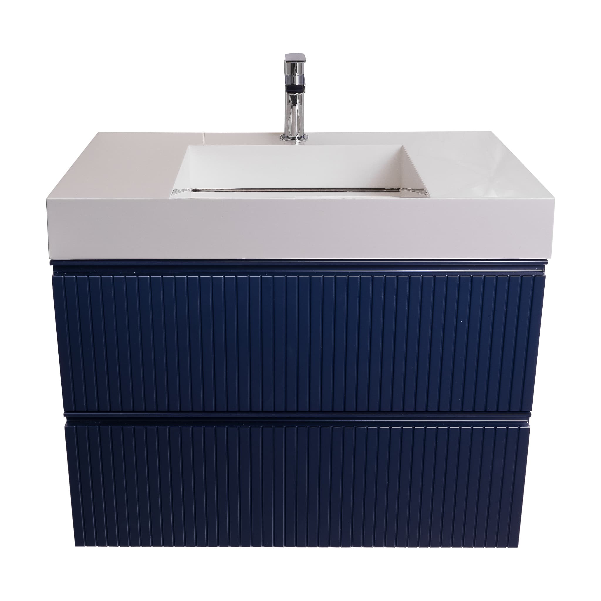 Ares 39.5 Matte Navy Blue Cabinet, Infinity Cultured Marble Sink, Wall Mounted Modern Vanity Set