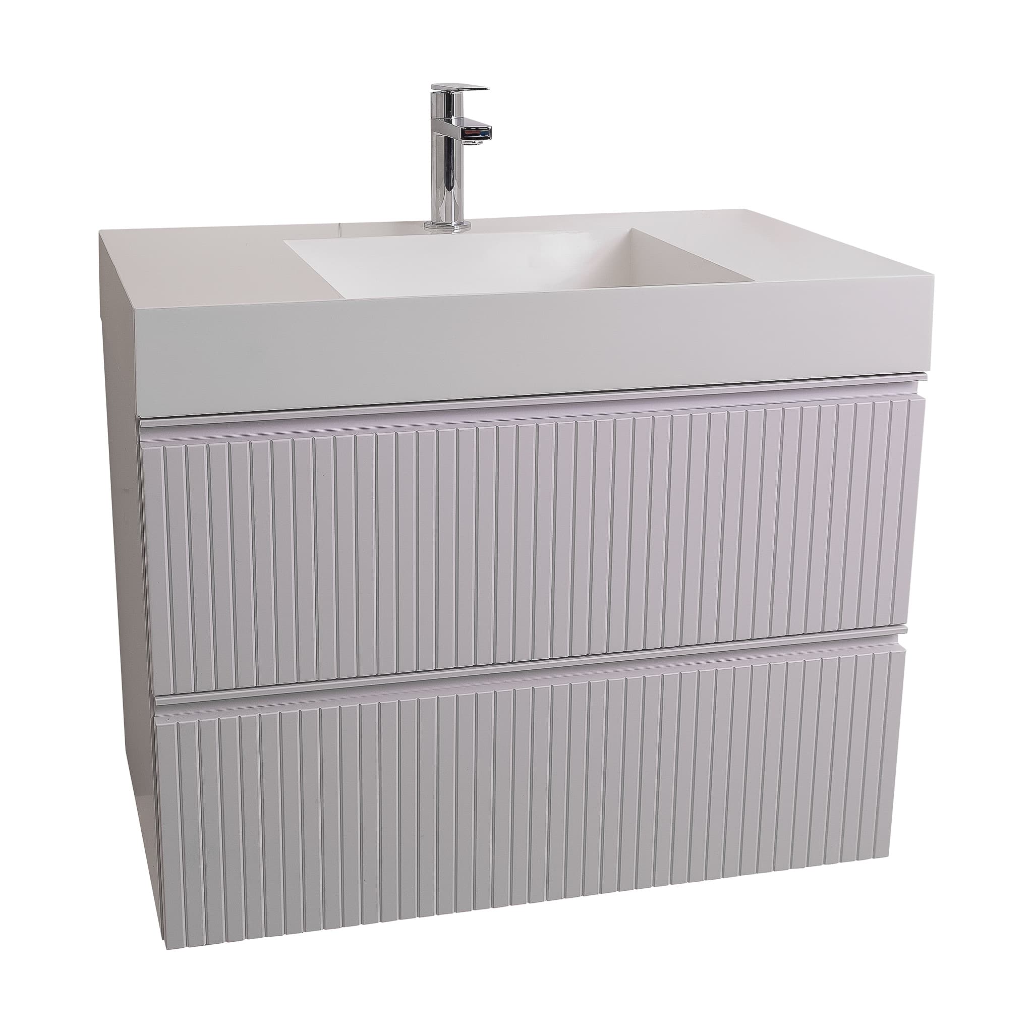 Ares 39.5 Matte White Cabinet, Infinity Cultured Marble Sink, Wall Mounted Modern Vanity Set