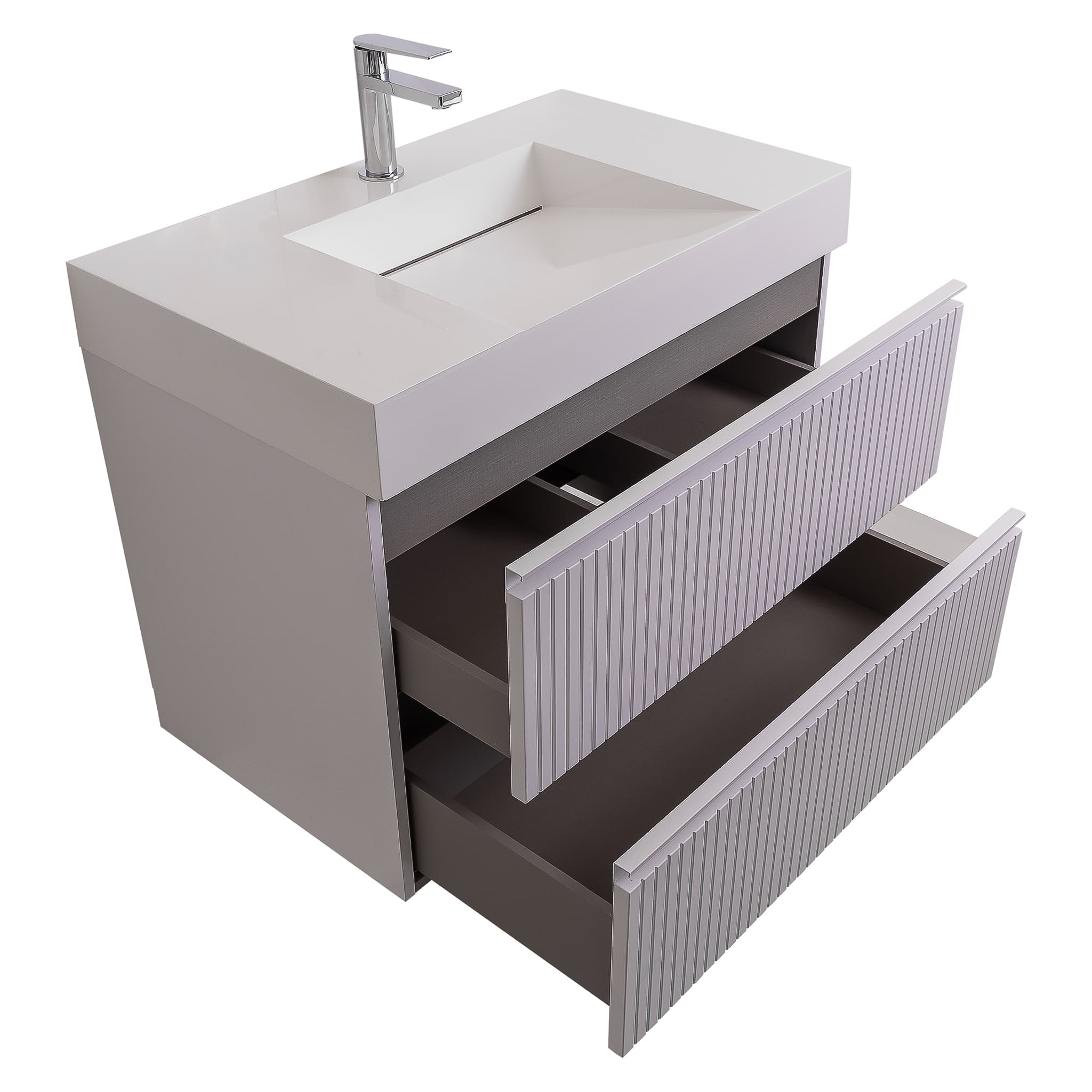 Ares 39.5 Matte White Cabinet, Infinity Cultured Marble Sink, Wall Mounted Modern Vanity Set