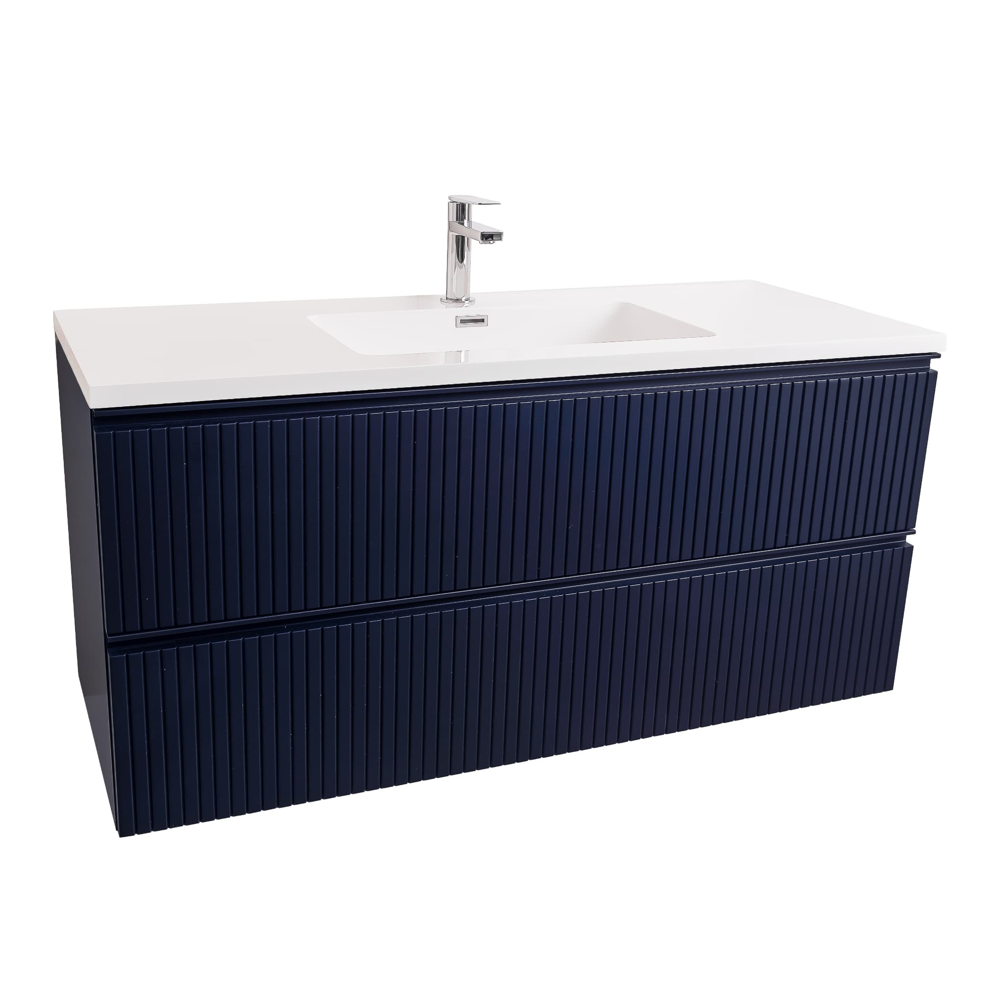 Ares 47.5 Matte Navy Blue Cabinet, Square Cultured Marble Sink, Wall Mounted Modern Vanity Set Bath Trends USA